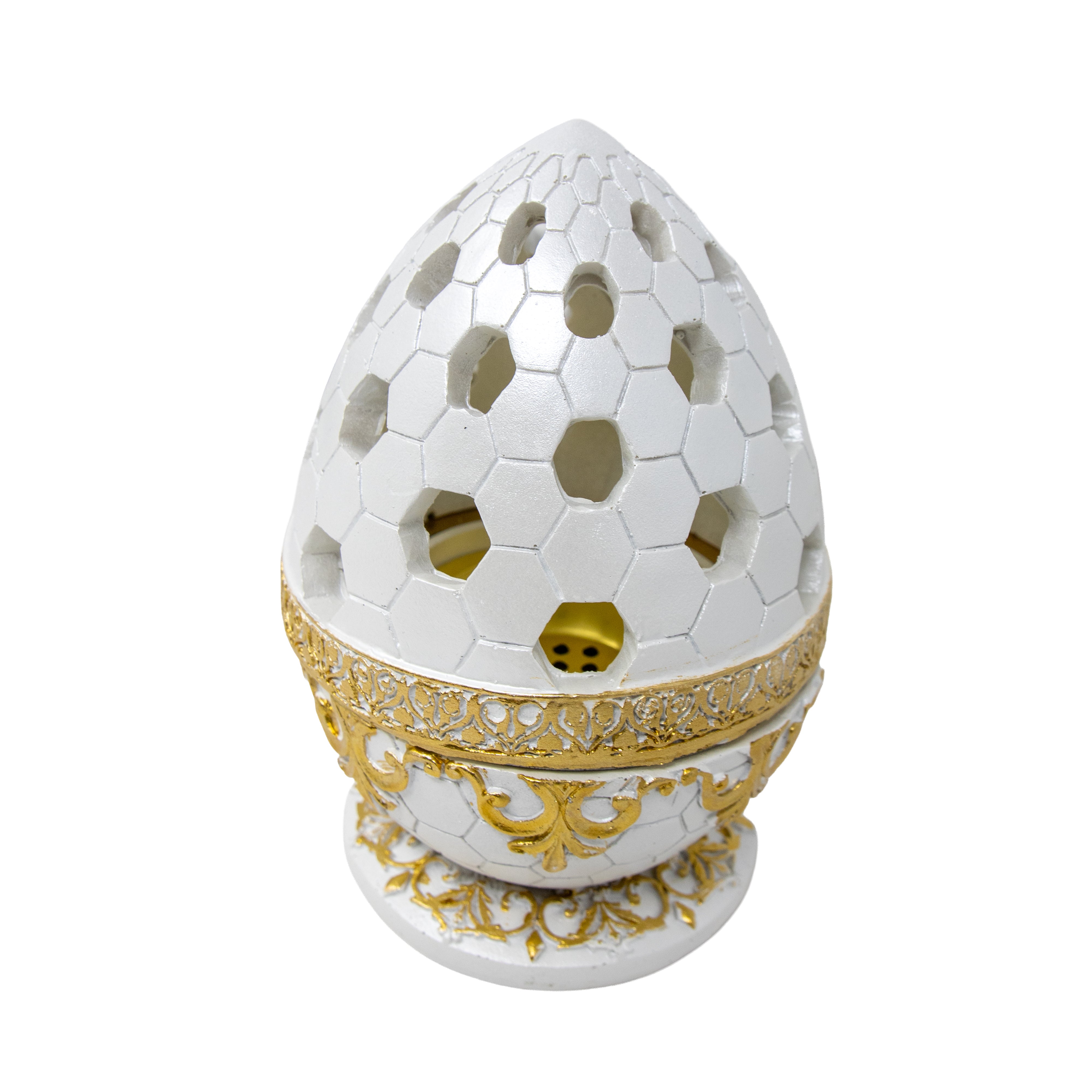 White & Gold Honeycomb Dome Bakhoor Burner 10139 B