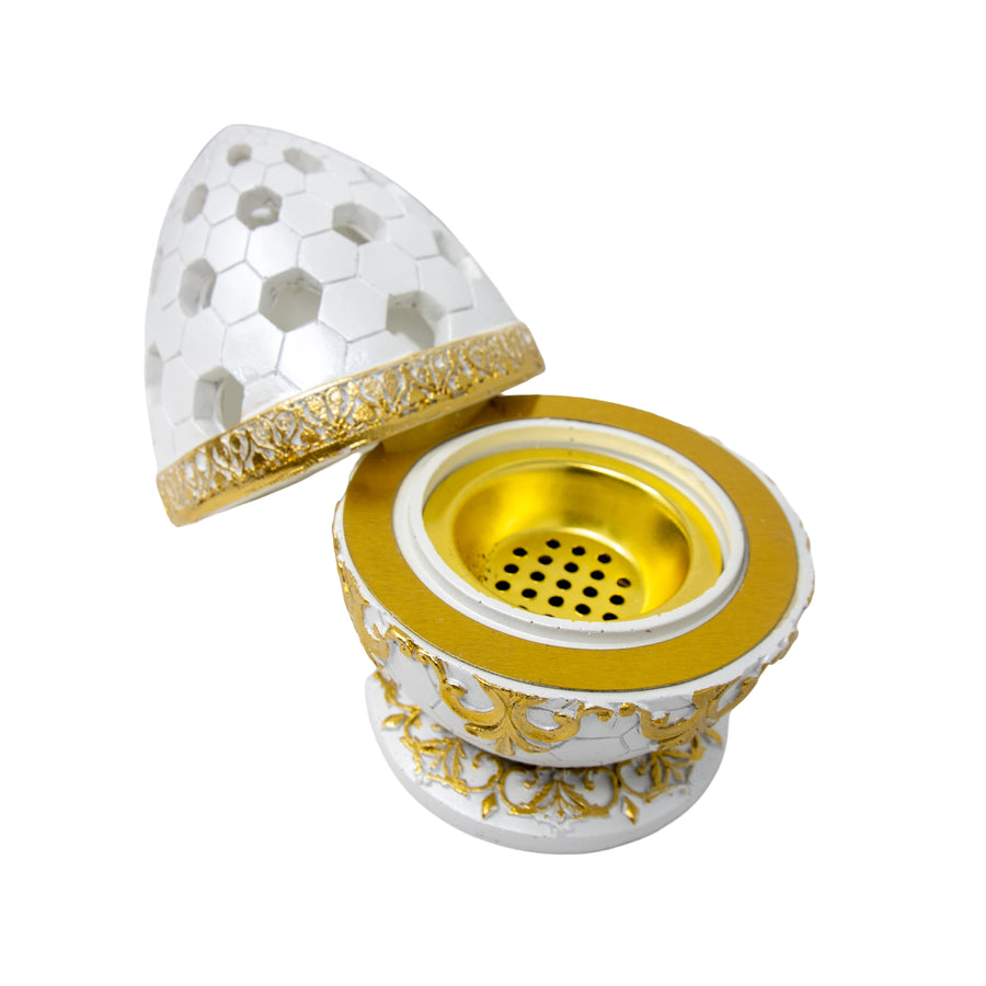 White & Gold Honeycomb Dome Bakhoor Burner 10139 B