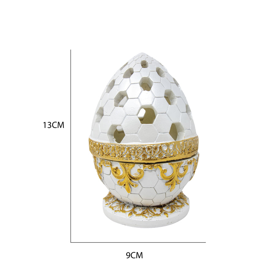 White & Gold Honeycomb Dome Bakhoor Burner 10139 B