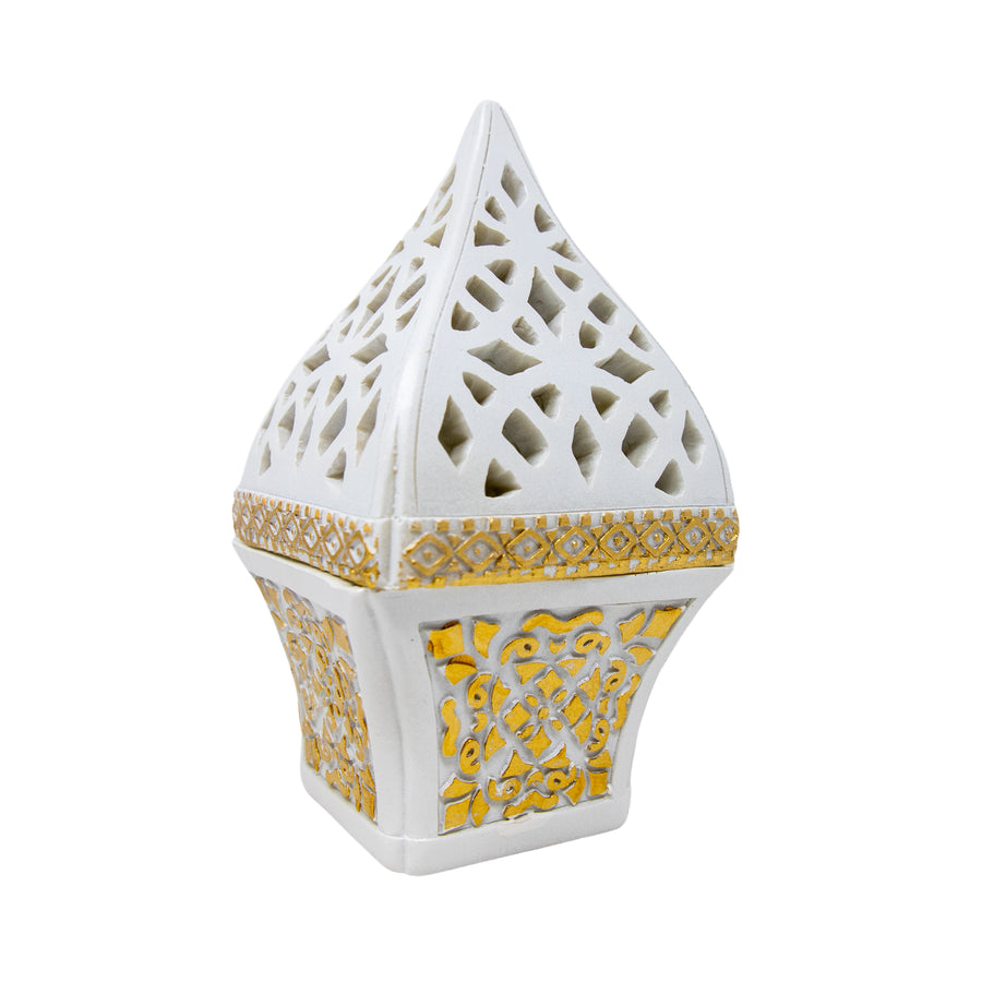 White & Gold Pointed Dome Bakhoor Burner 10140 B