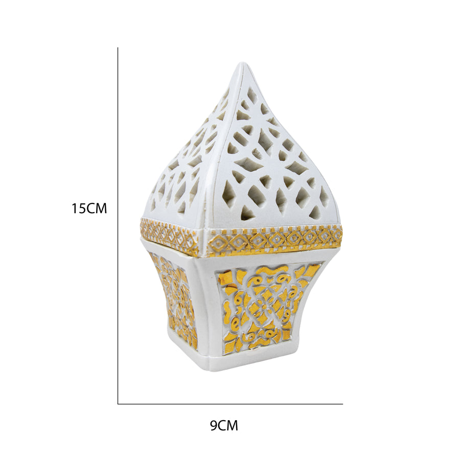 White & Gold Pointed Dome Bakhoor Burner 10140 B