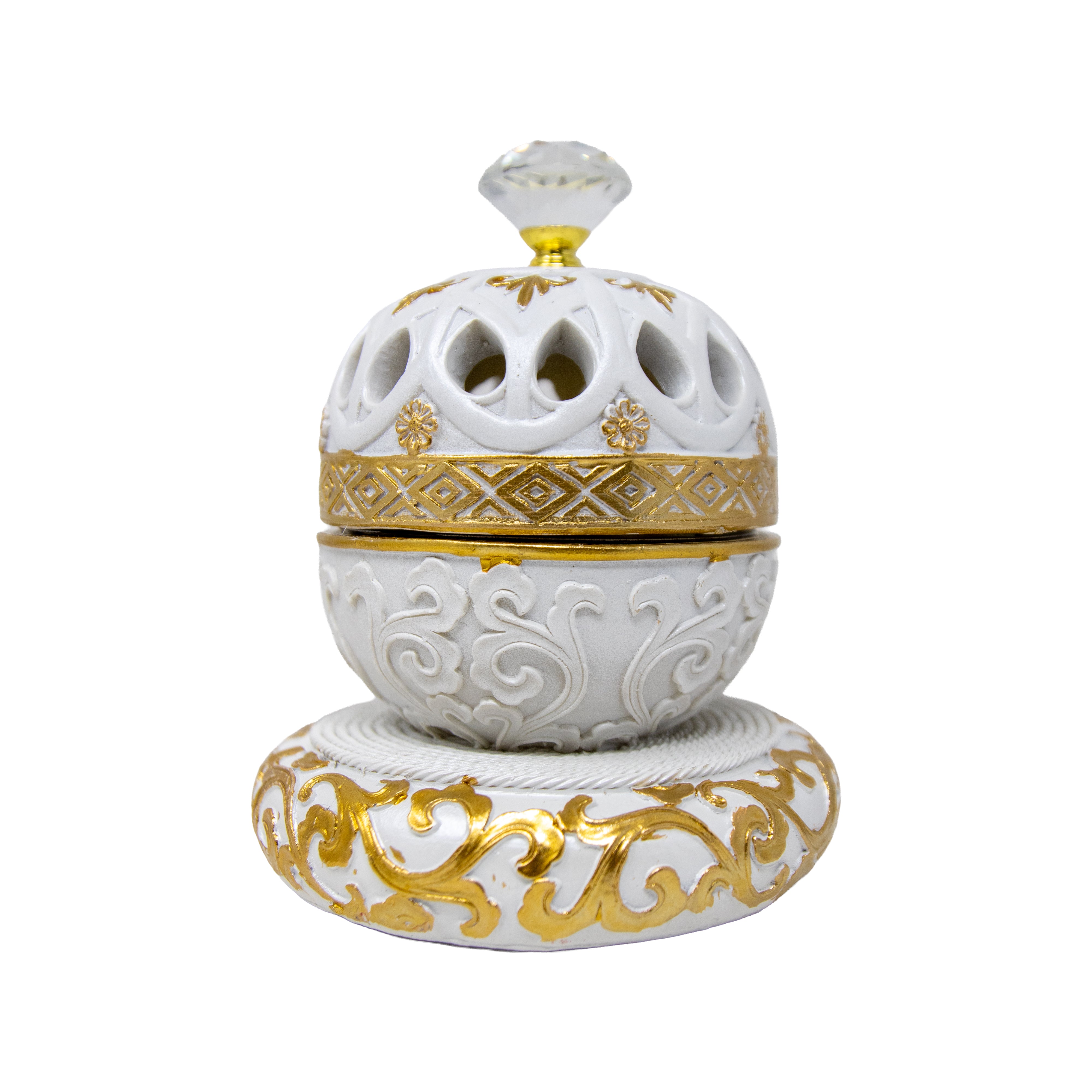 White & Gold Bowl Dome Bakhoor Burner 10141 B