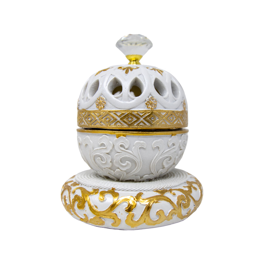 White & Gold Bowl Dome Bakhoor Burner 10141 B