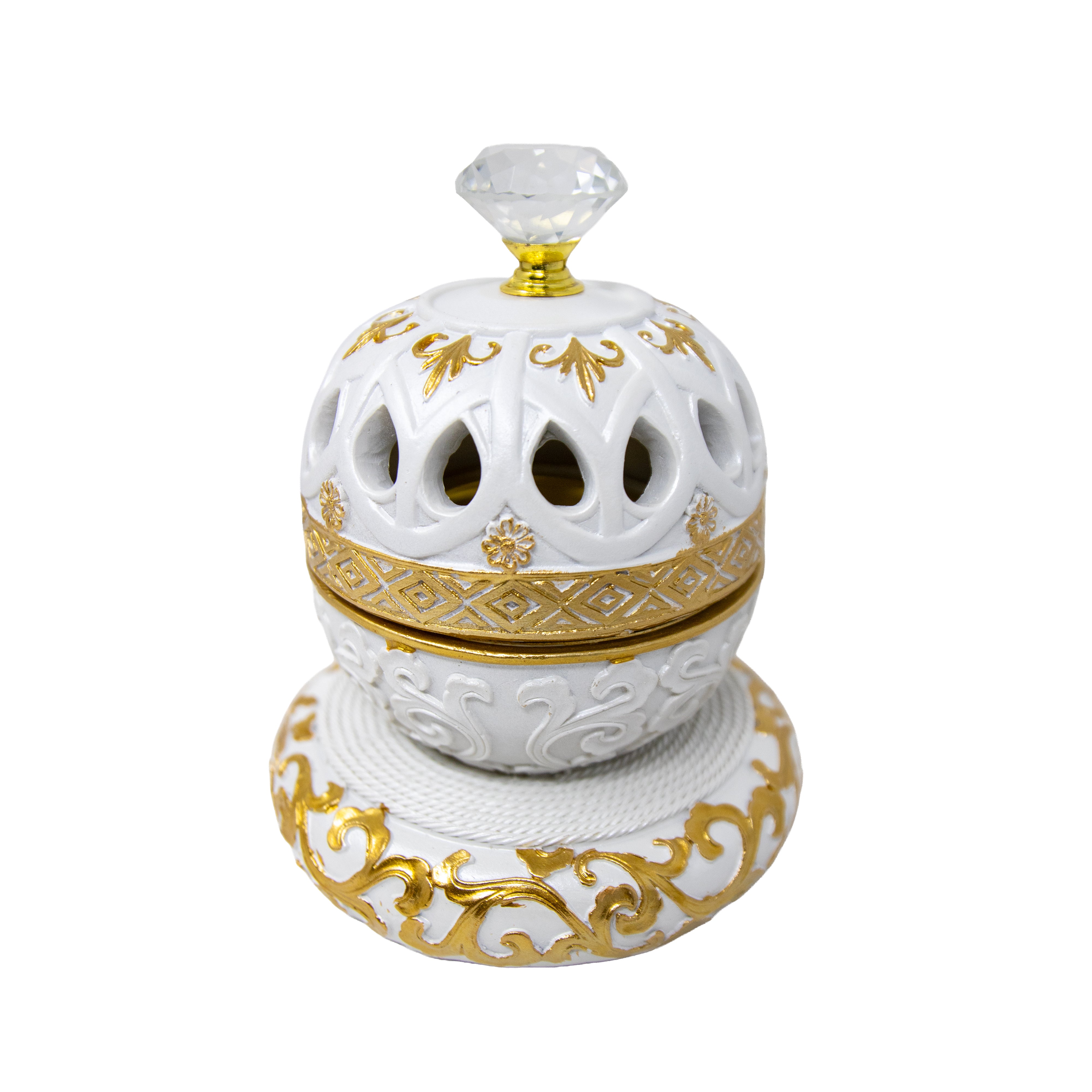 White & Gold Bowl Dome Bakhoor Burner 10141 B