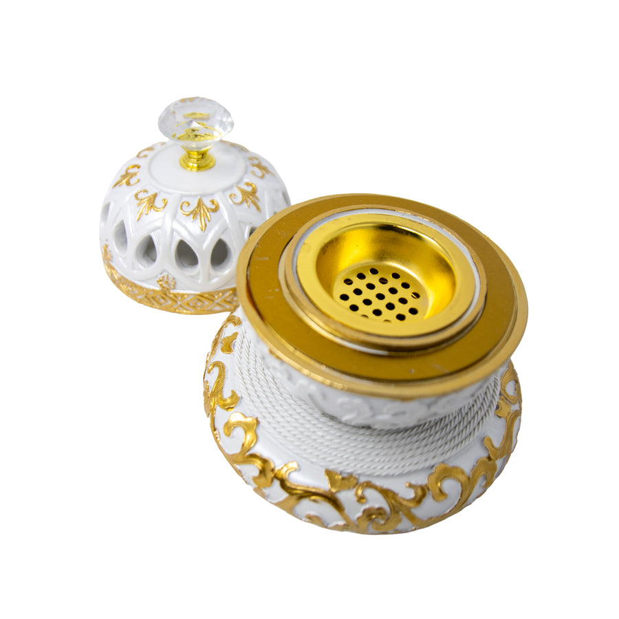 White & Gold Bowl Dome Bakhoor Burner 10141 B