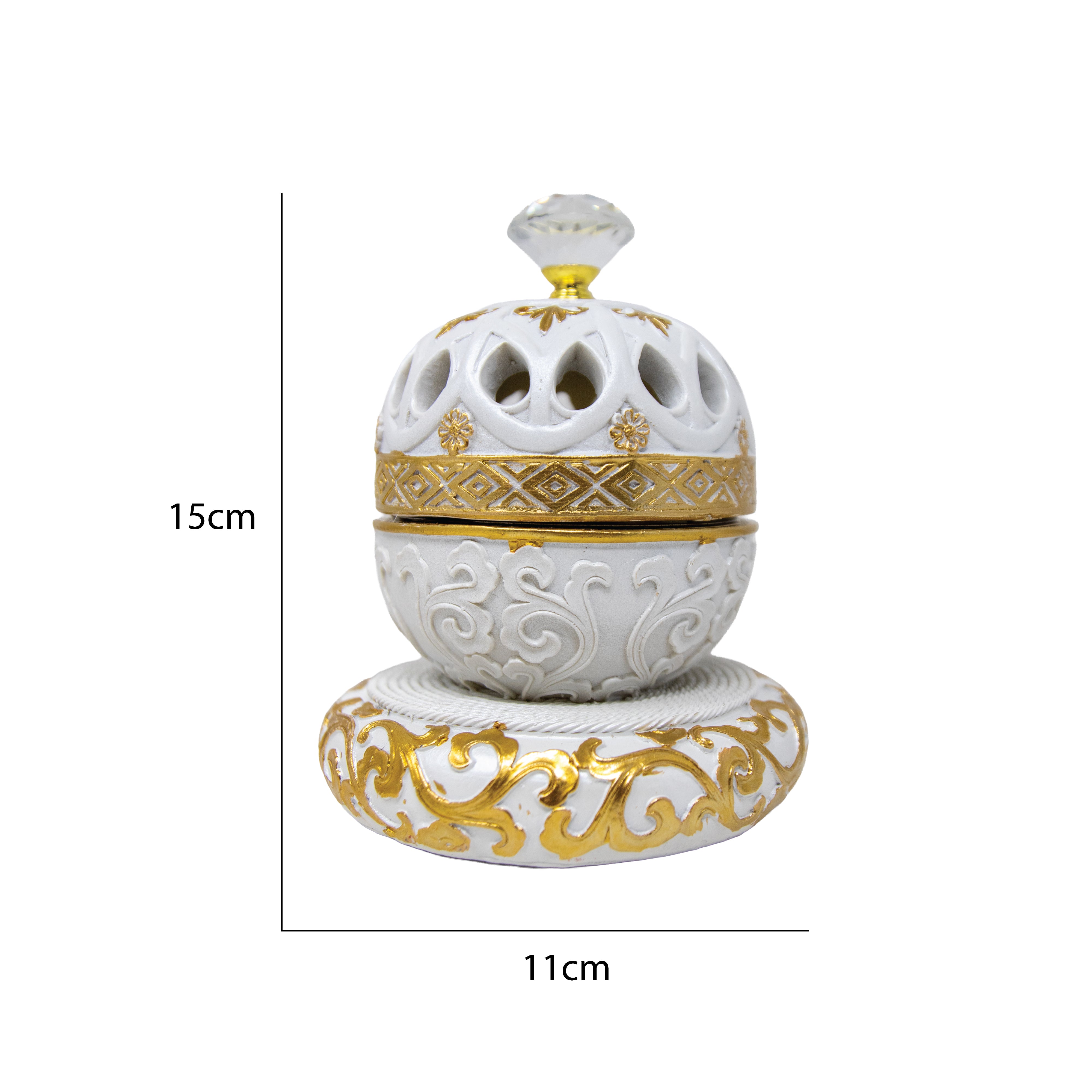 White & Gold Bowl Dome Bakhoor Burner 10141 B