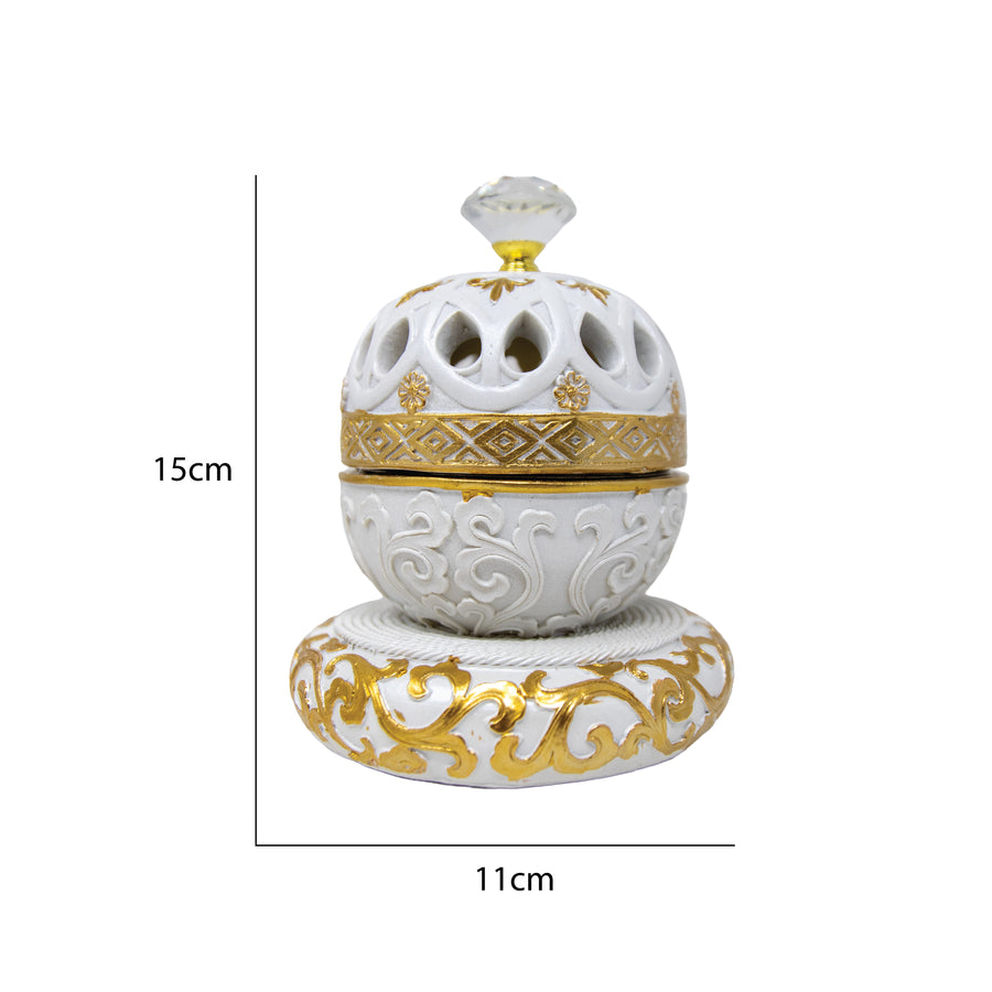 White & Gold Bowl Dome Bakhoor Burner 10141 B
