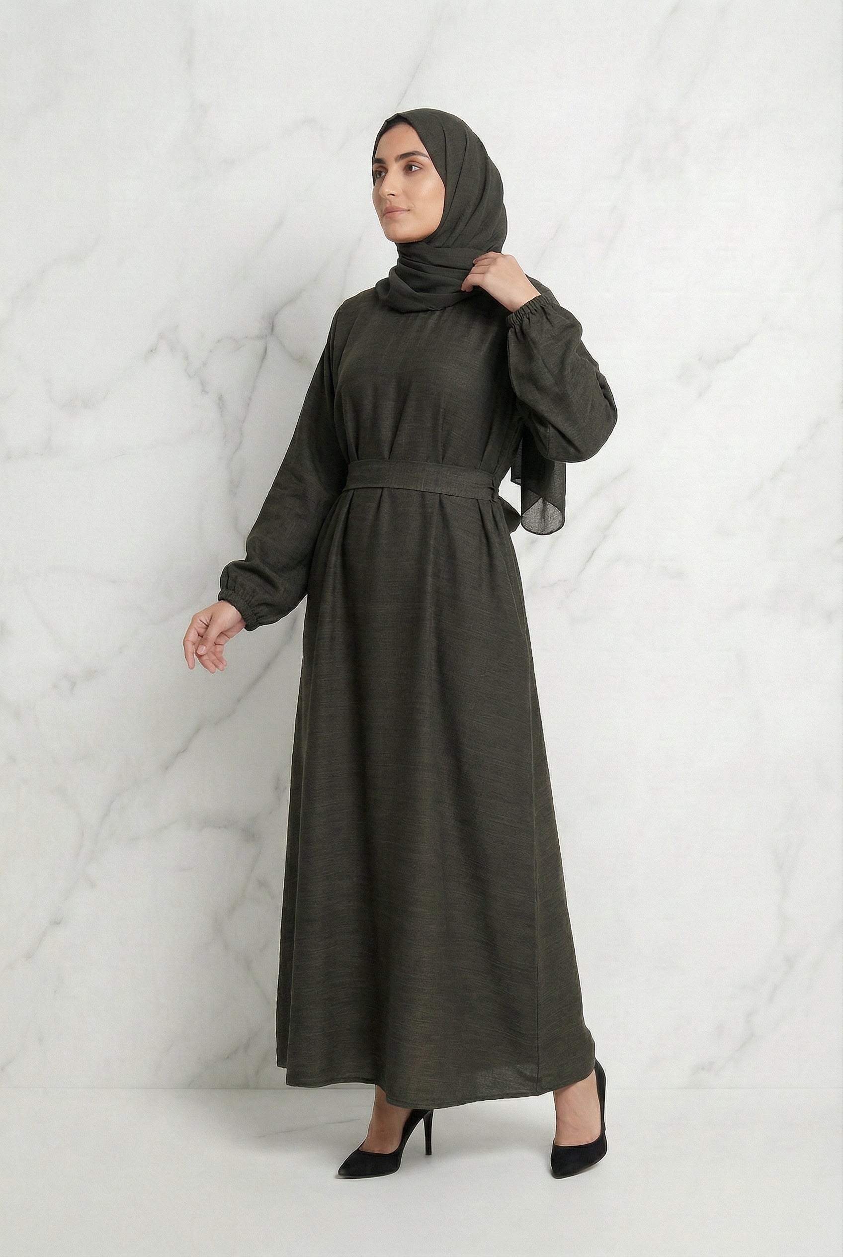 Linen Abaya Olive 559 Col  28