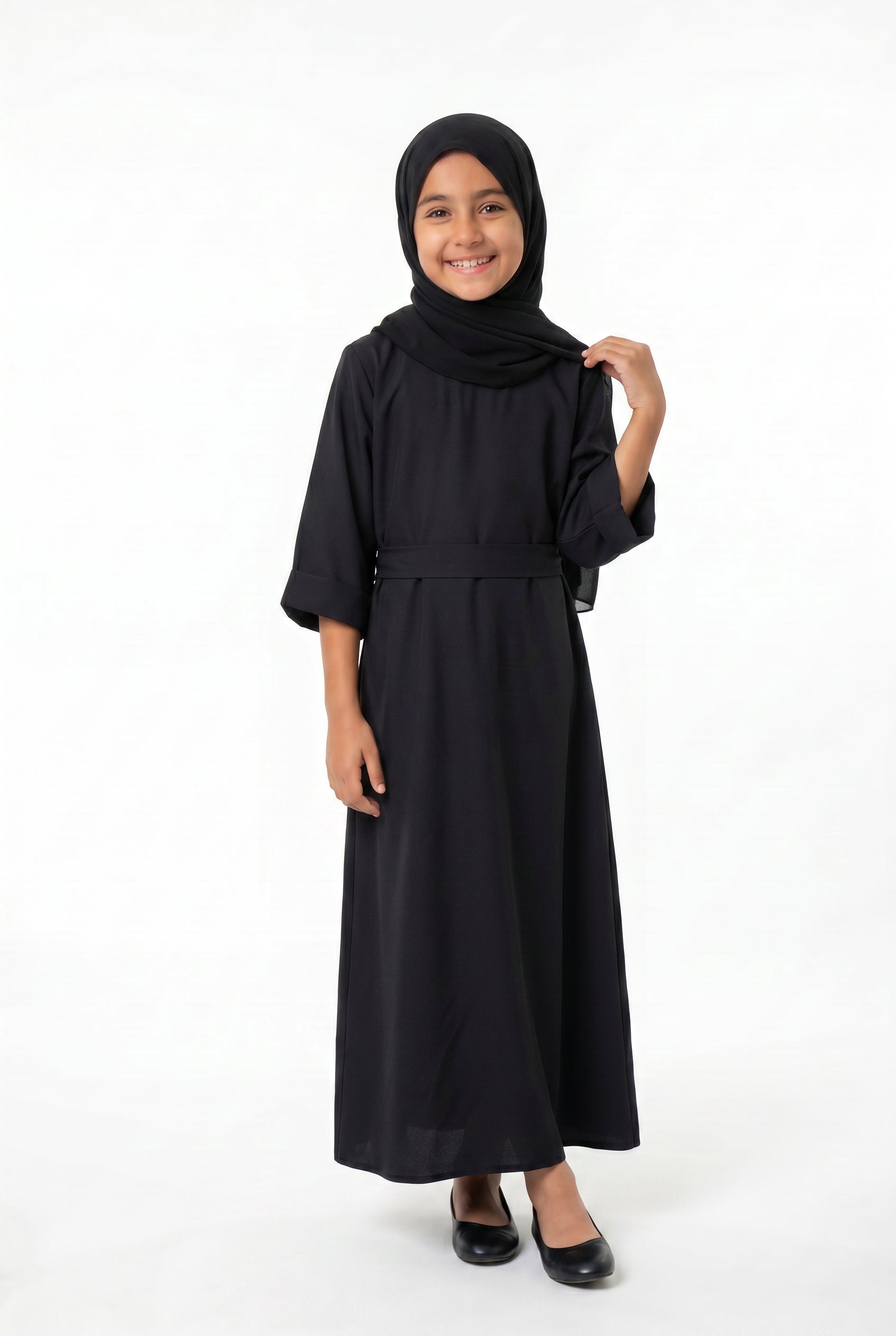 Girls Aaliyah Linen Abaya Black 559k Col 01