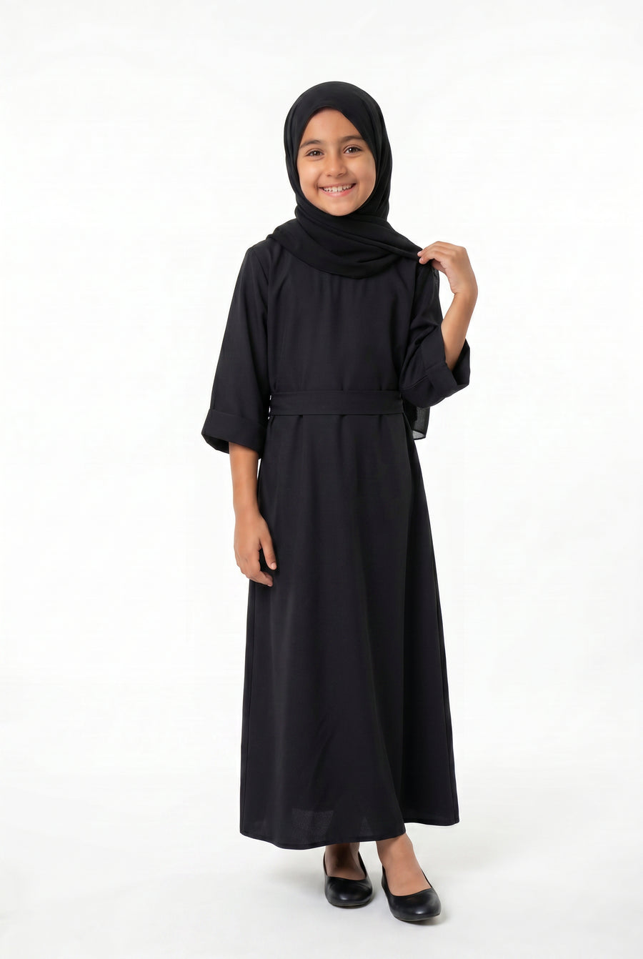 Girls Aaliyah Linen Abaya Black 559k Col 01