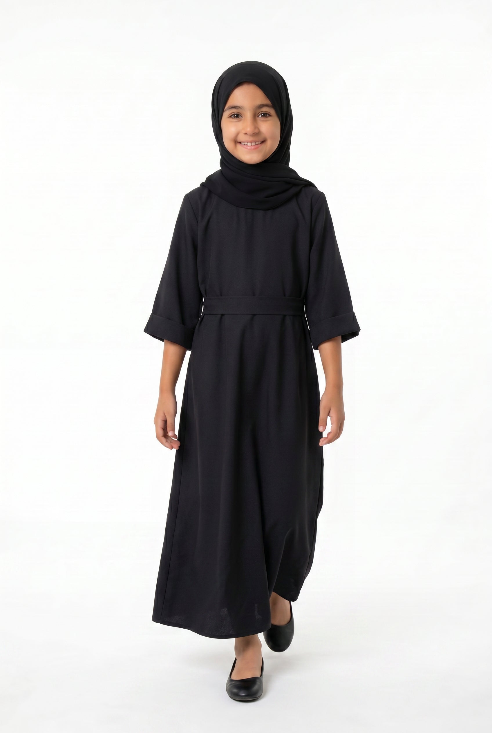 Girls Aaliyah Linen Abaya Black 559k Col 01