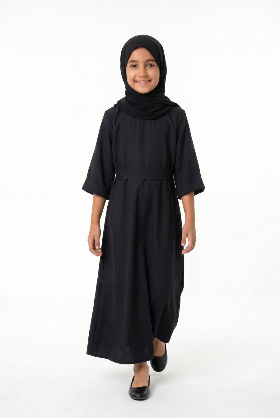 Girls Aaliyah Linen Abaya Black 559k Col 01
