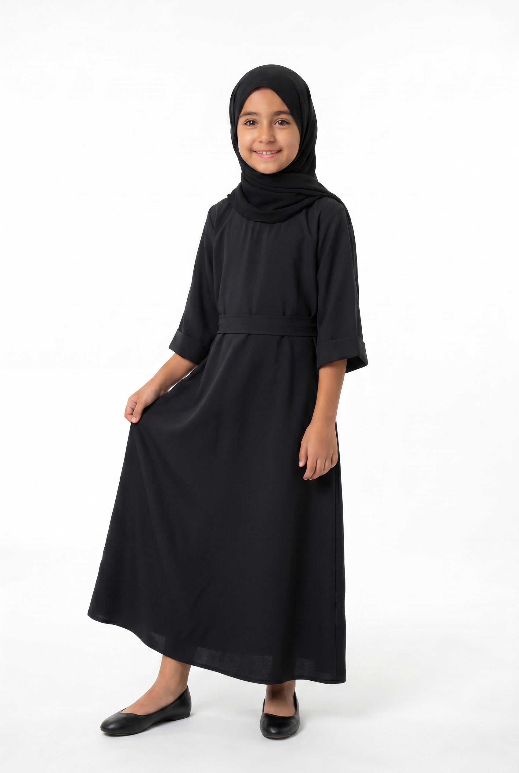 Girls Aaliyah Linen Abaya Black 559k Col 01