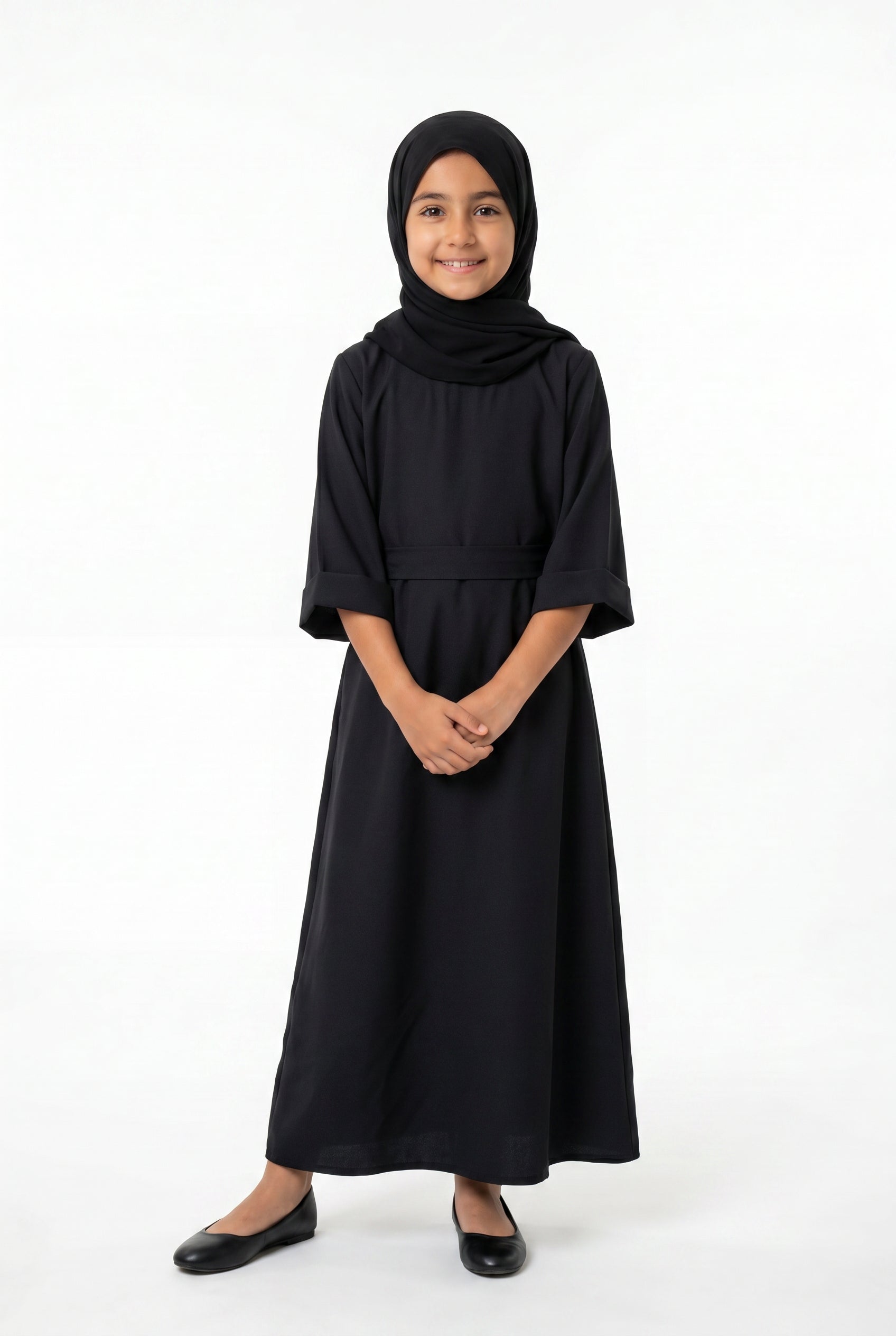 Girls Aaliyah Linen Abaya Black 559k Col 01