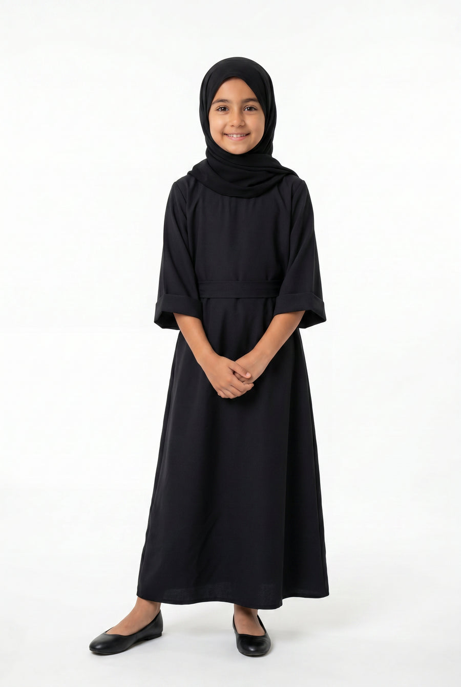 Girls Aaliyah Linen Abaya Black 559k Col 01