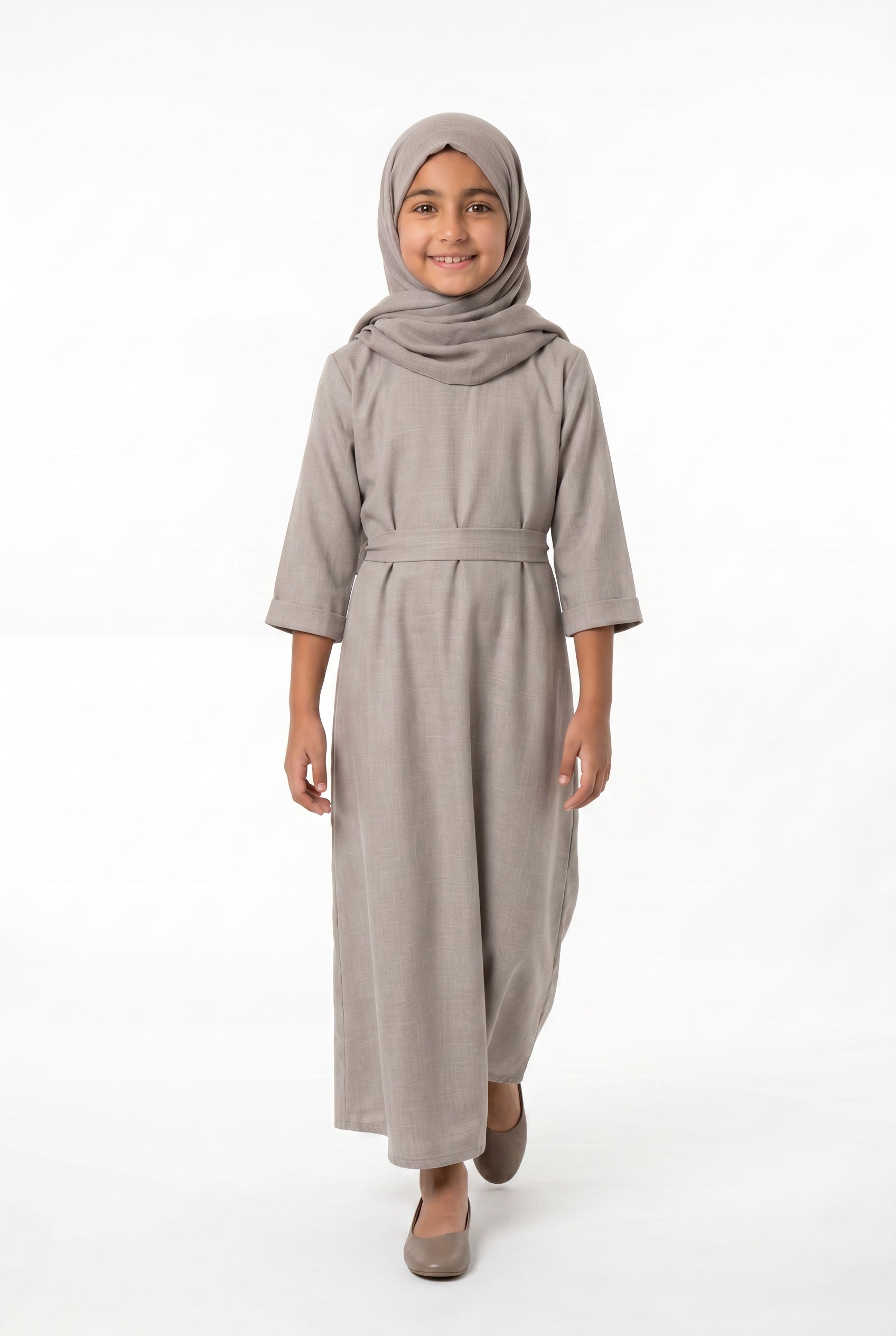 Girls Aailyah Linen Abaya Stone Grey 559k Col 11