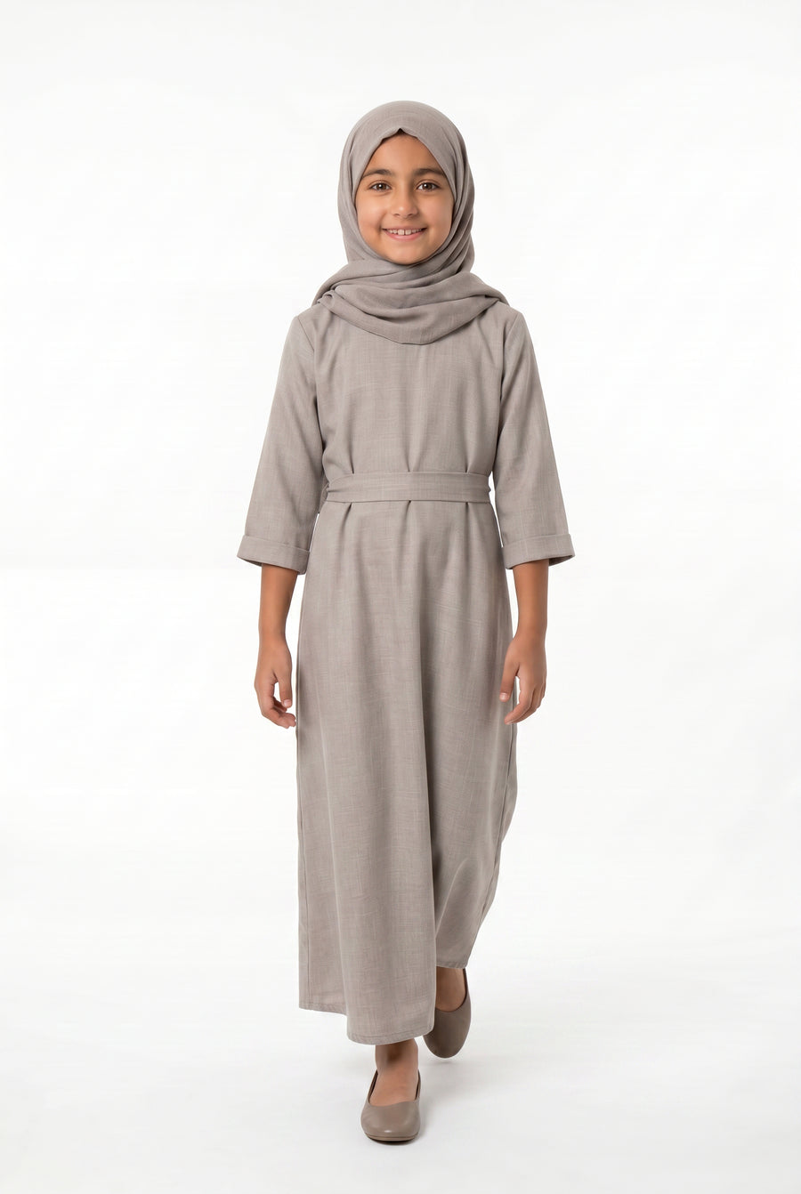 Girls Aailyah Linen Abaya Stone Grey 559k Col 11