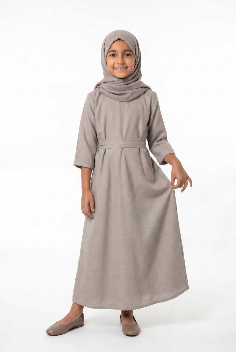 Girls Aailyah Linen Abaya Stone Grey 559k Col 11