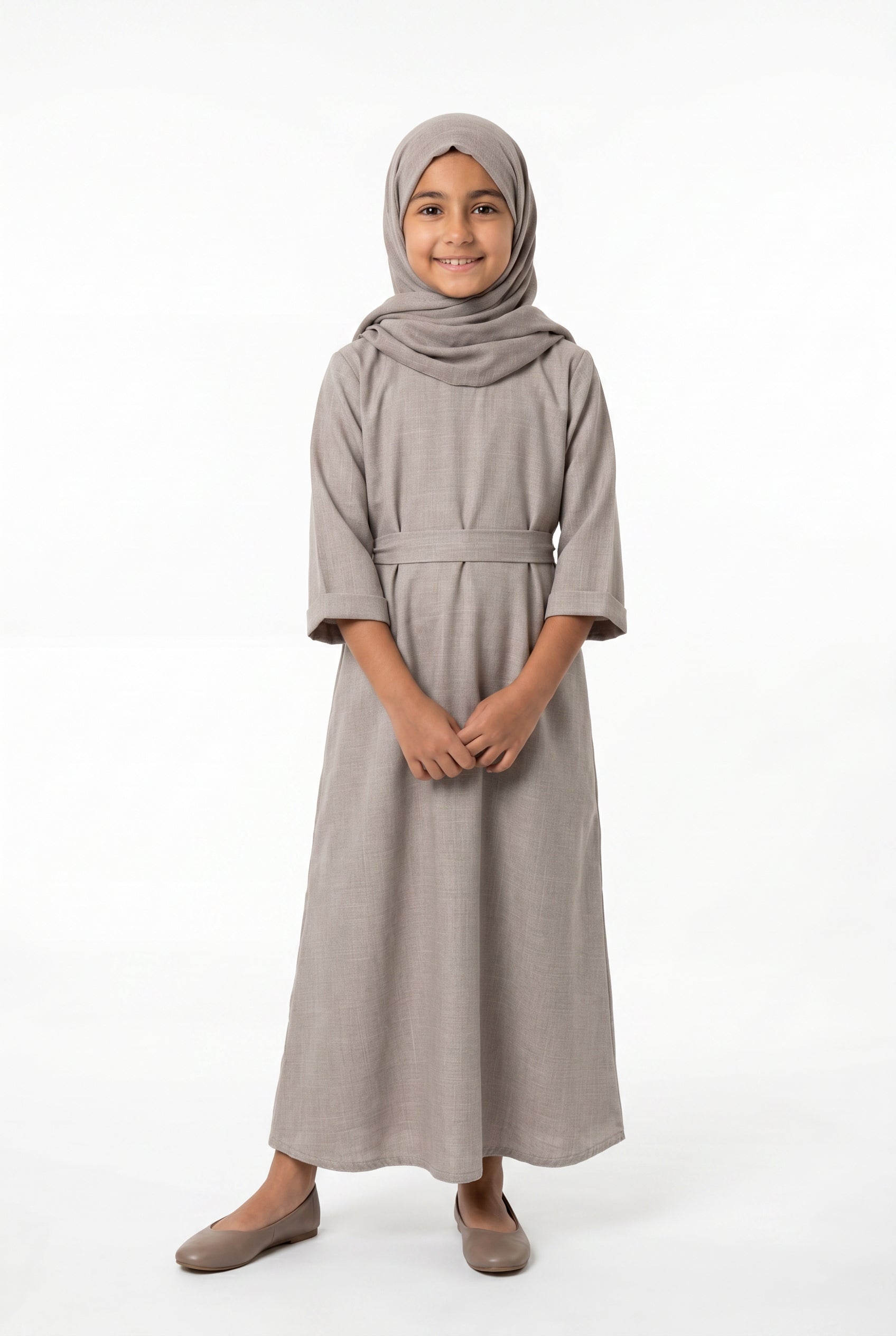 Girls Aailyah Linen Abaya Stone Grey 559k Col 11
