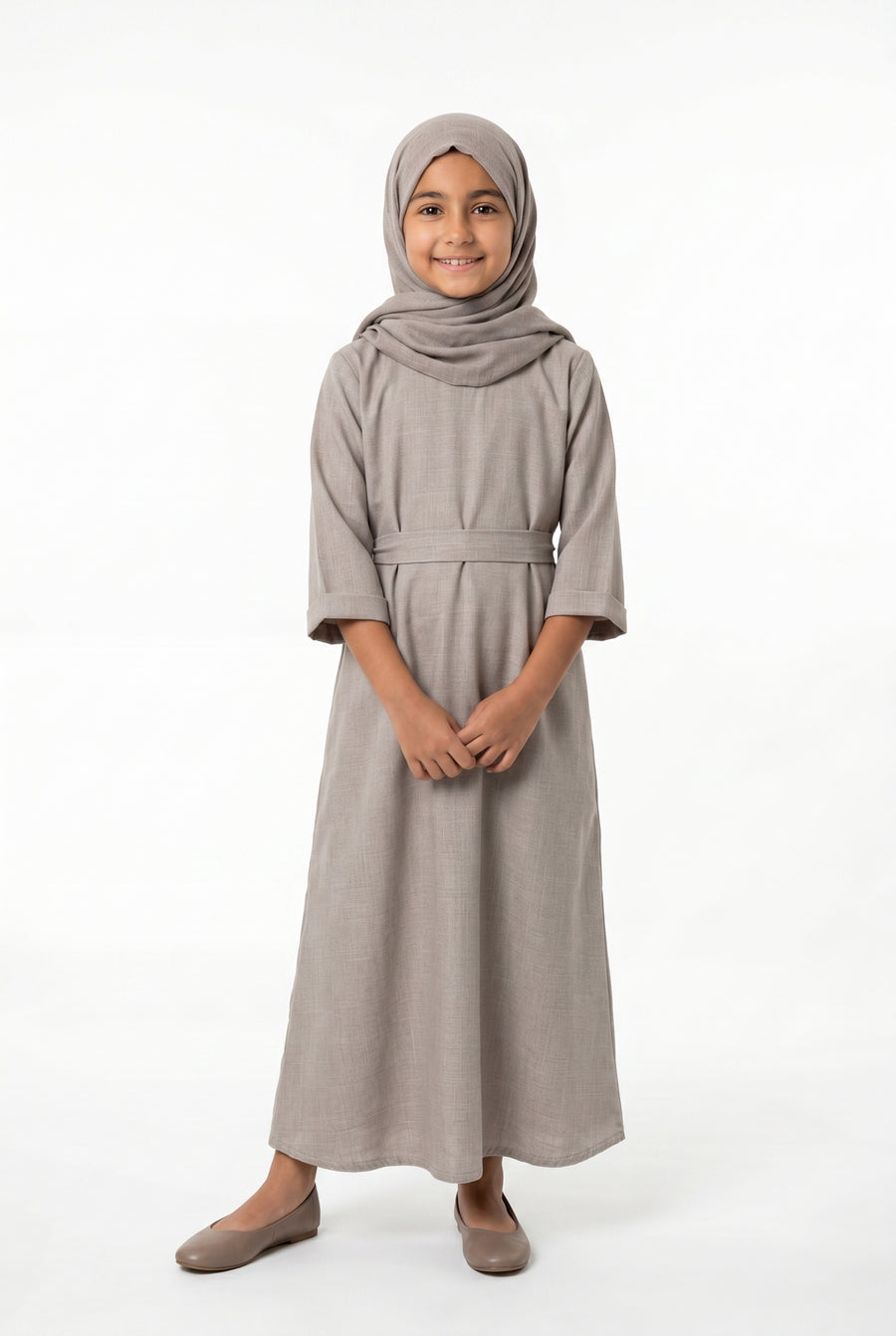 Girls Aailyah Linen Abaya Stone Grey 559k Col 11