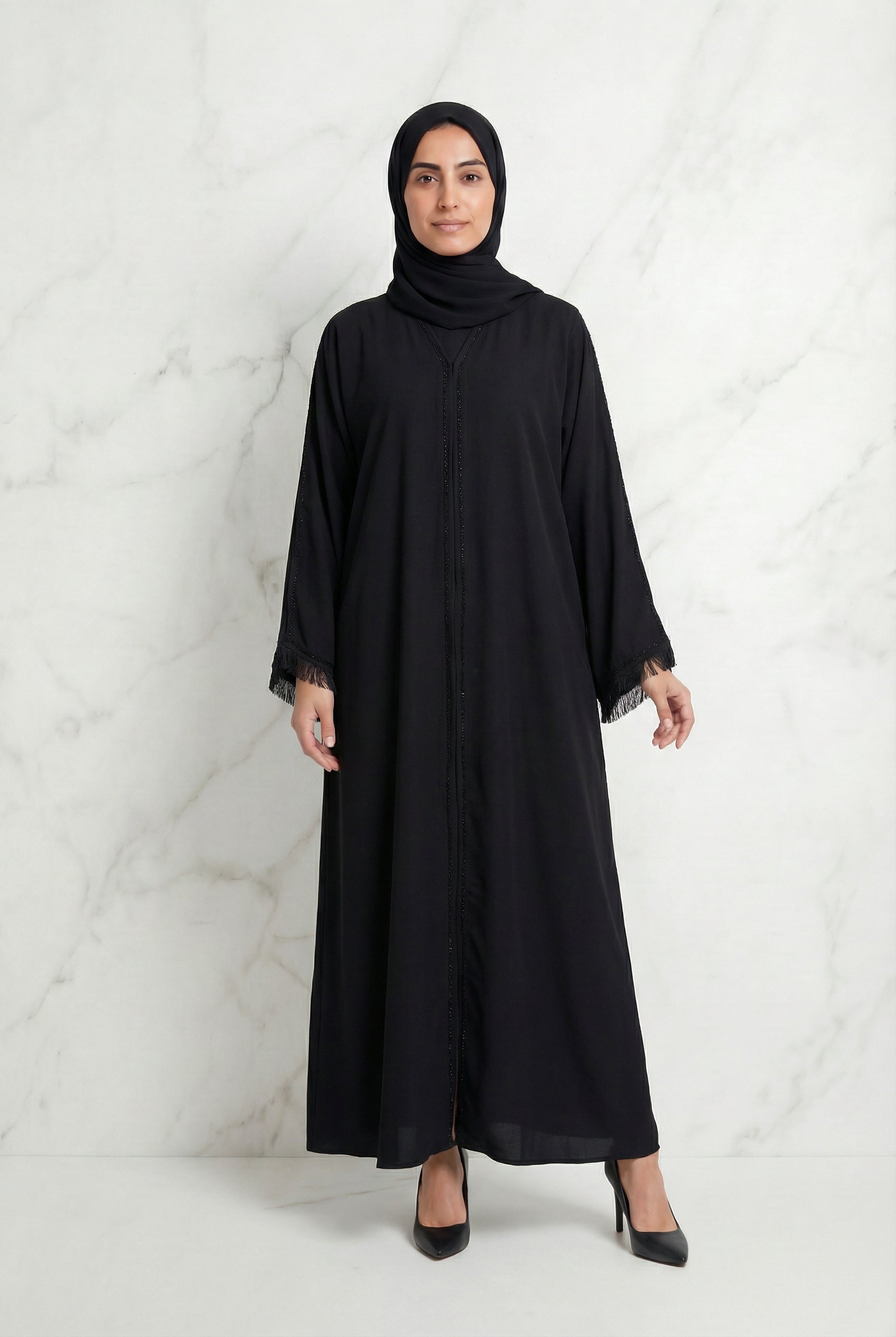 Faded Sleeve Nida Abaya Black 566 Col 1