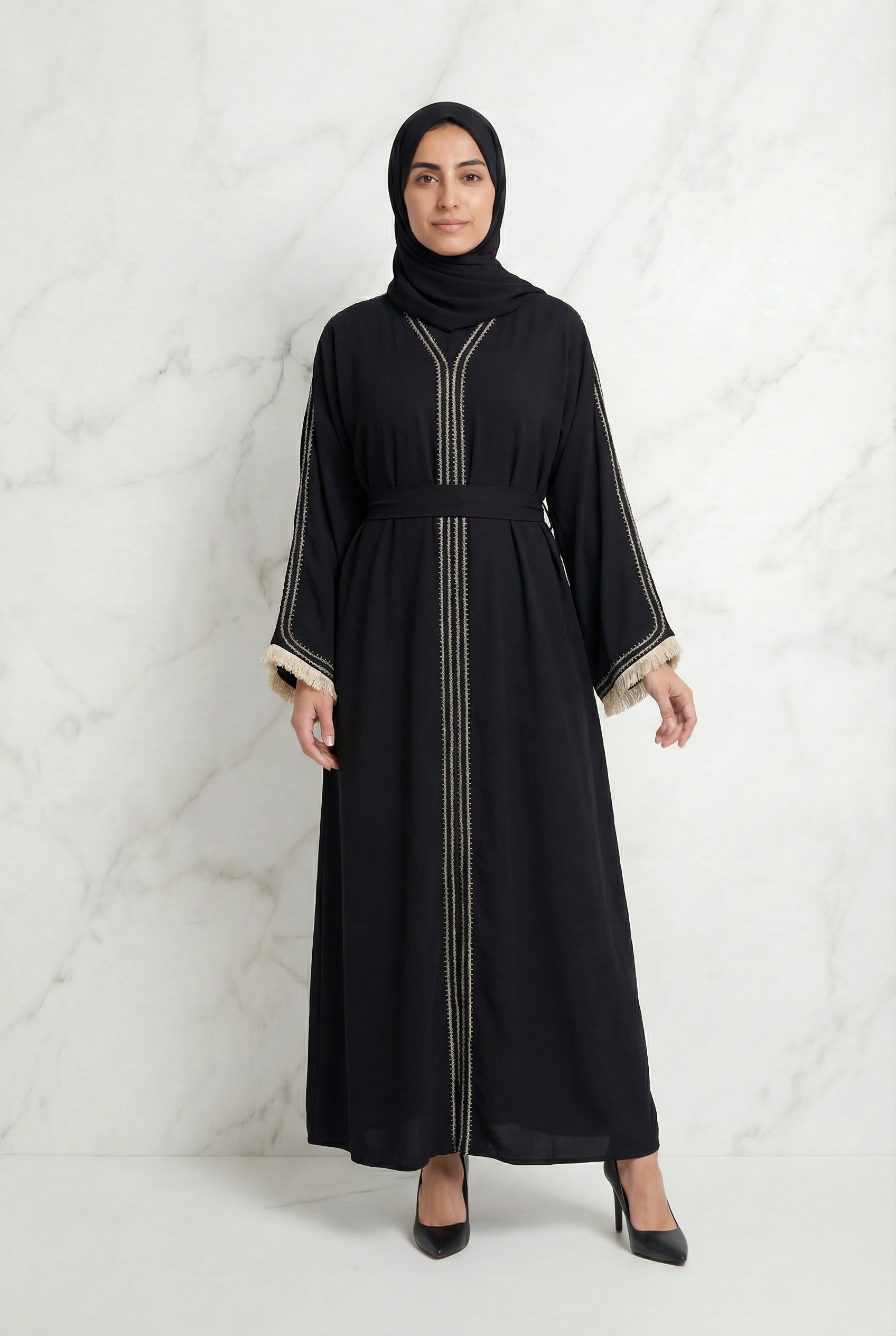 Faded Sleeve Nida Abaya Black and Gold 566 Col 11