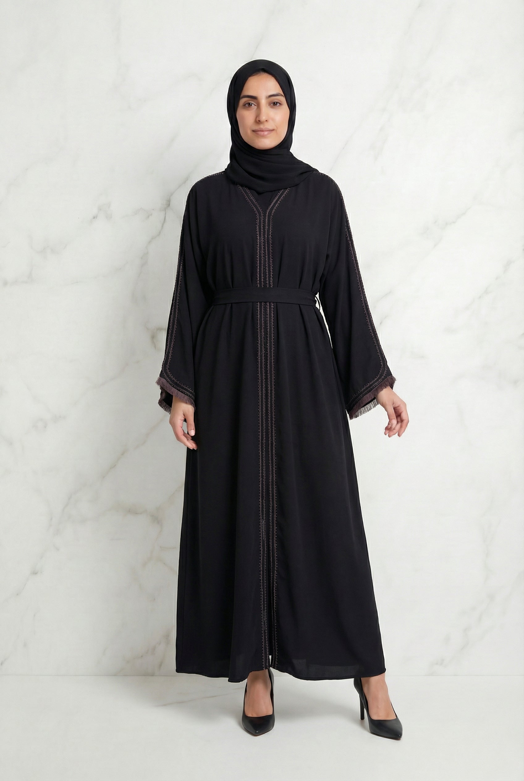 Faded Sleeve Nida Abaya Black and Pink 566 Col 59