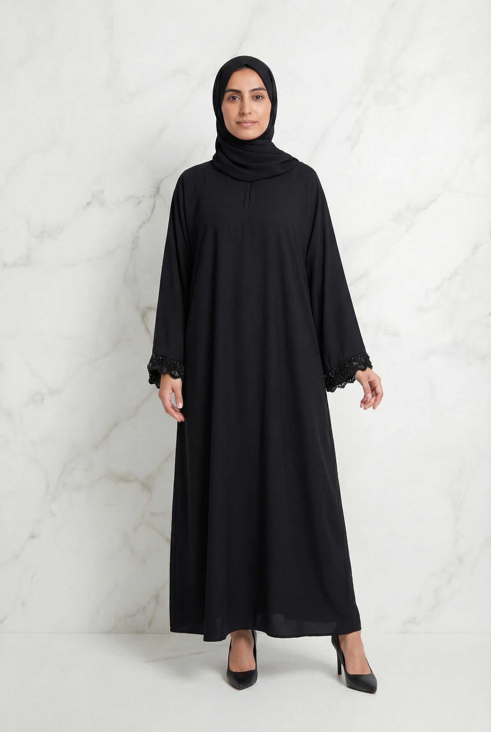 Embellished Sleeve Nida Abaya Black 569 Col 1