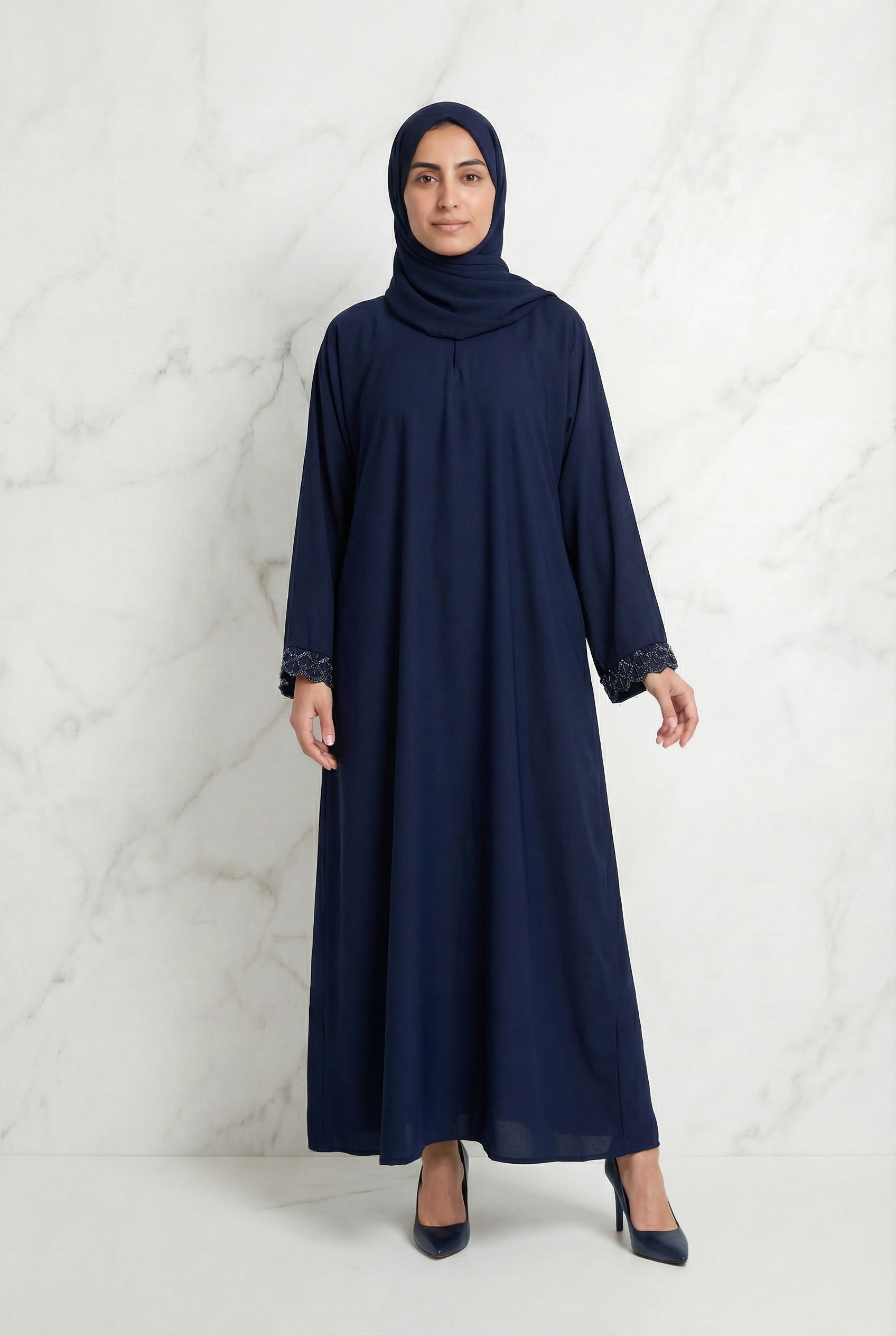Embellished Sleeve Nida Abaya Navy Blue 569 Col 2