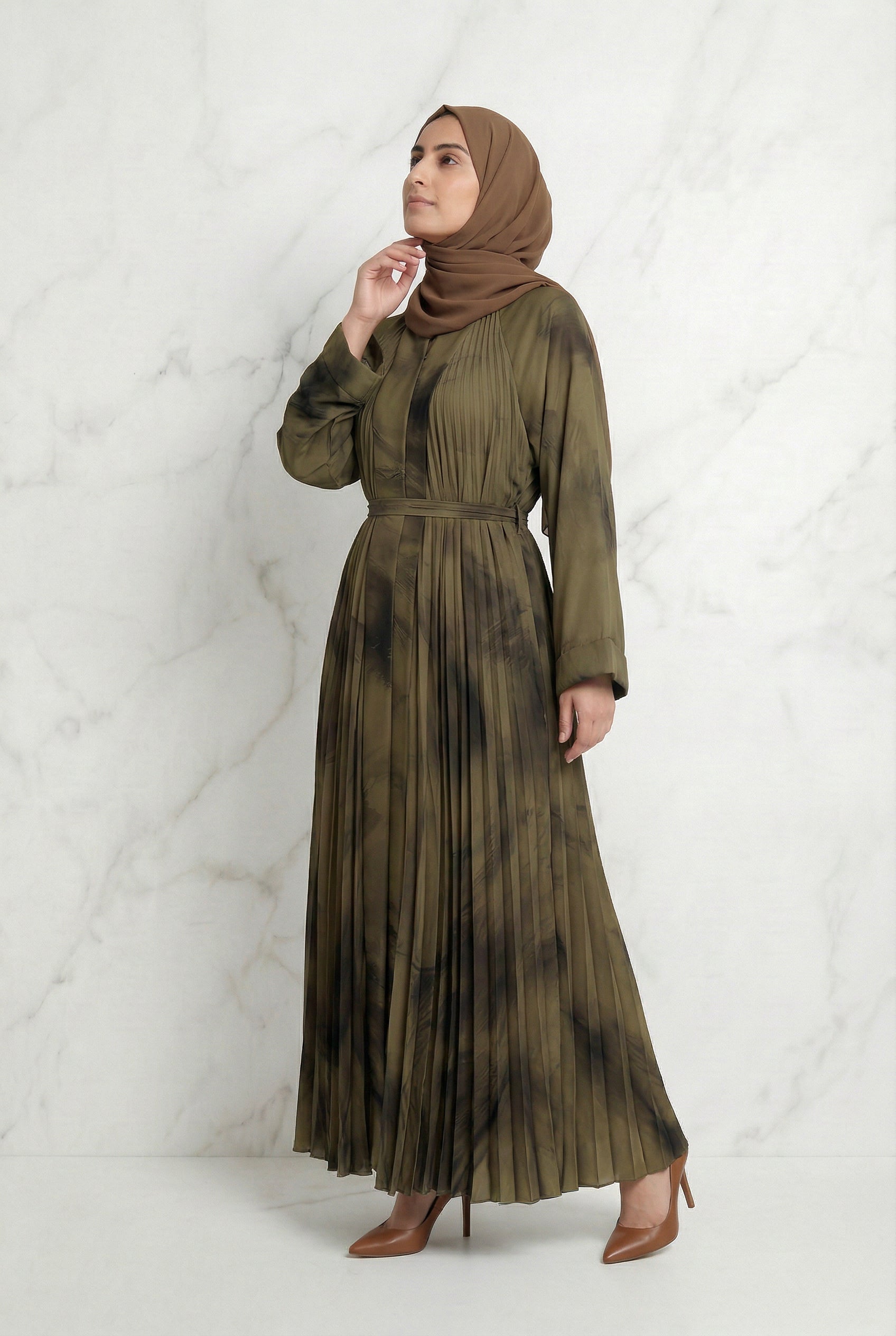 Pleated Satin Abaya Gold 602 Col 9