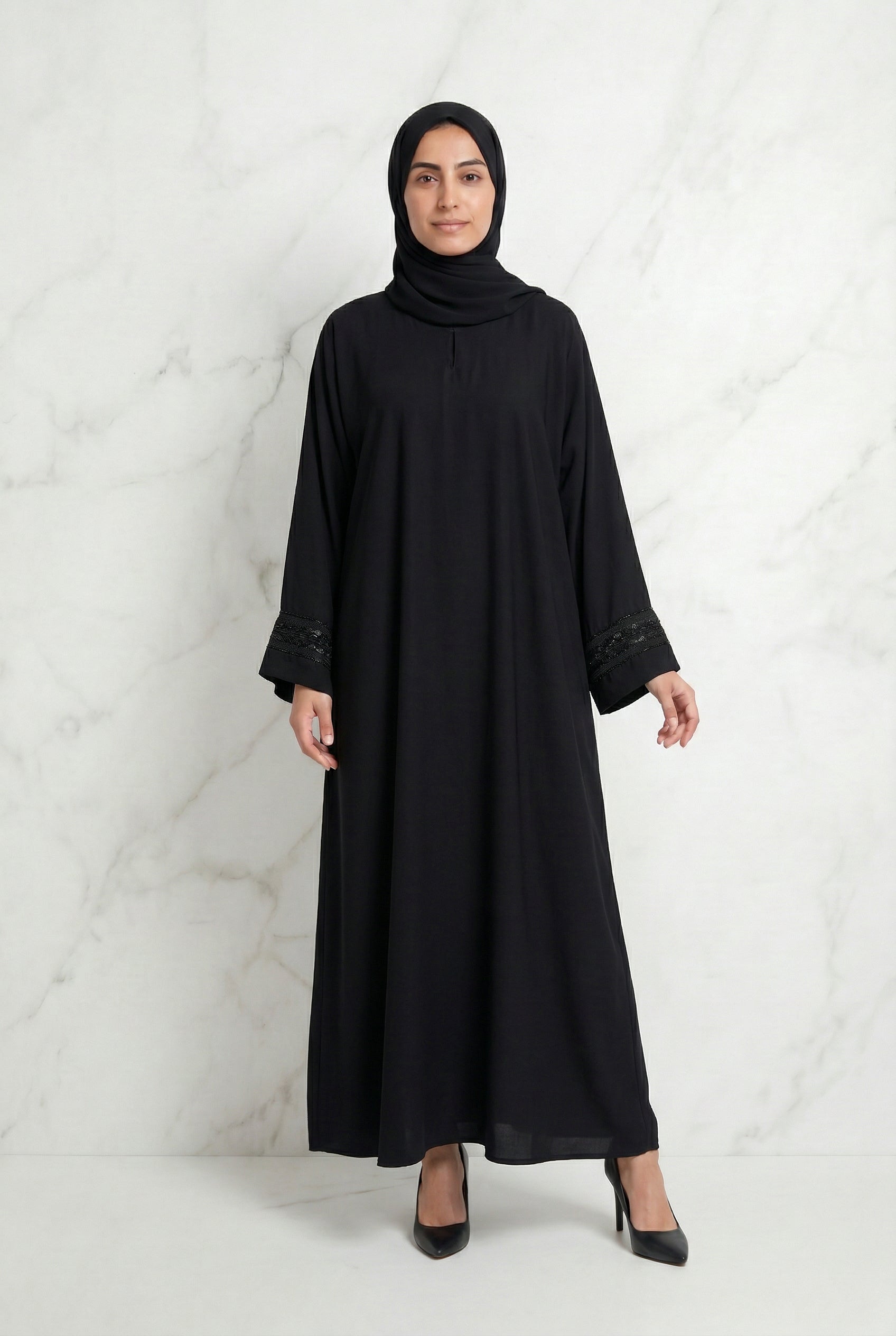 Embellished Sleeve Nida Abaya Black 605 Col 1
