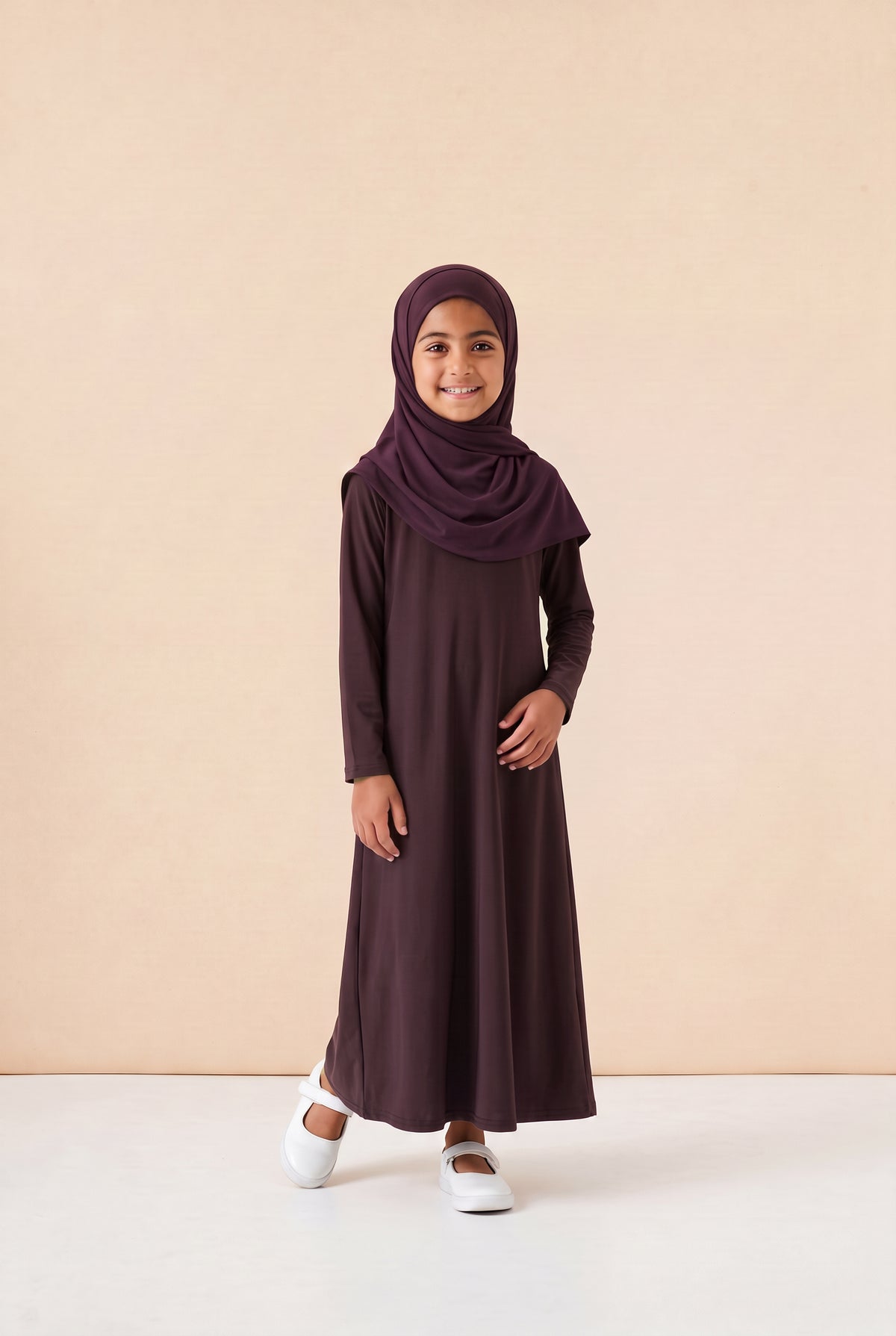 Girls Jersey Abaya Brown 79 Col 10