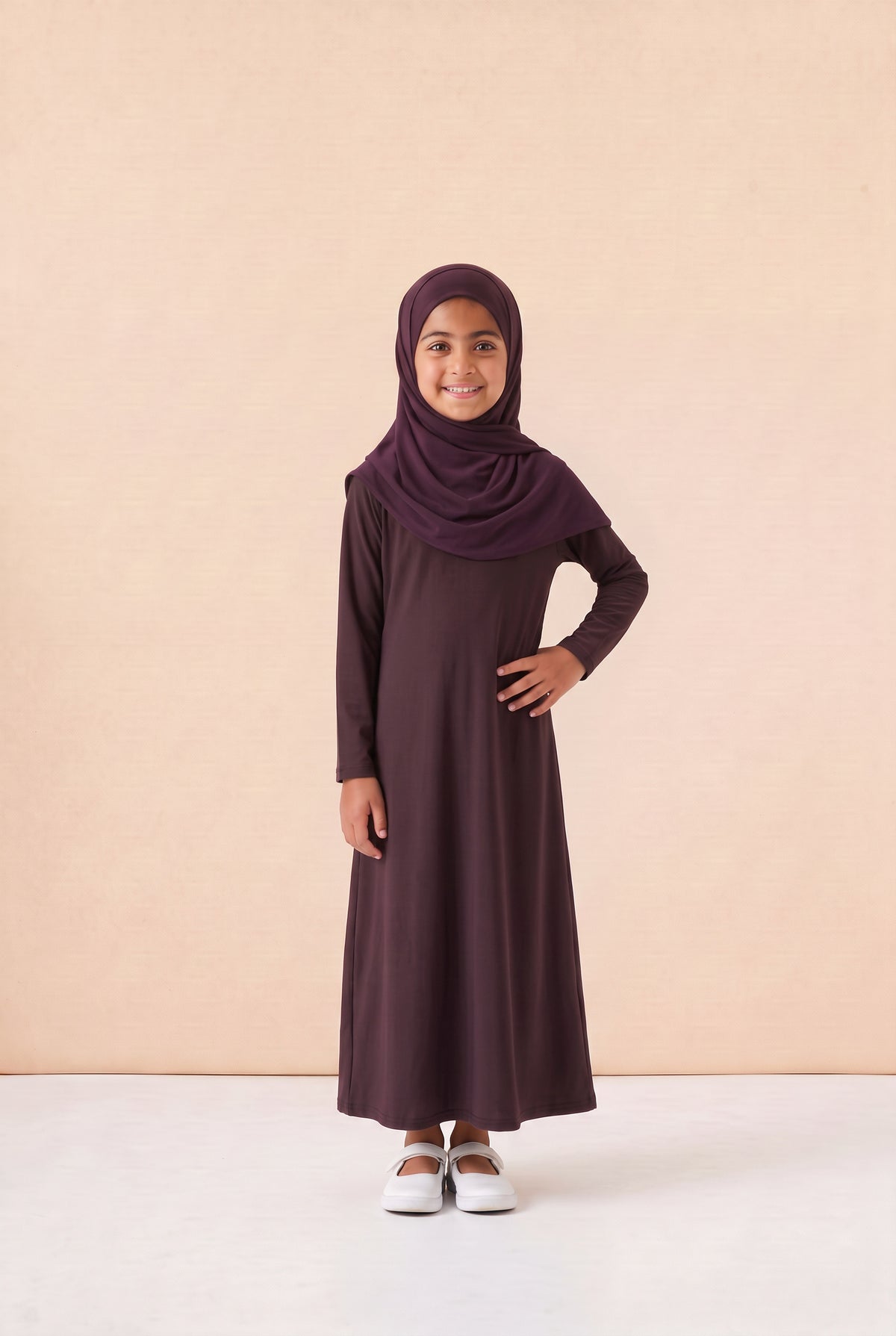 Girls Jersey Abaya Brown 79 Col 10