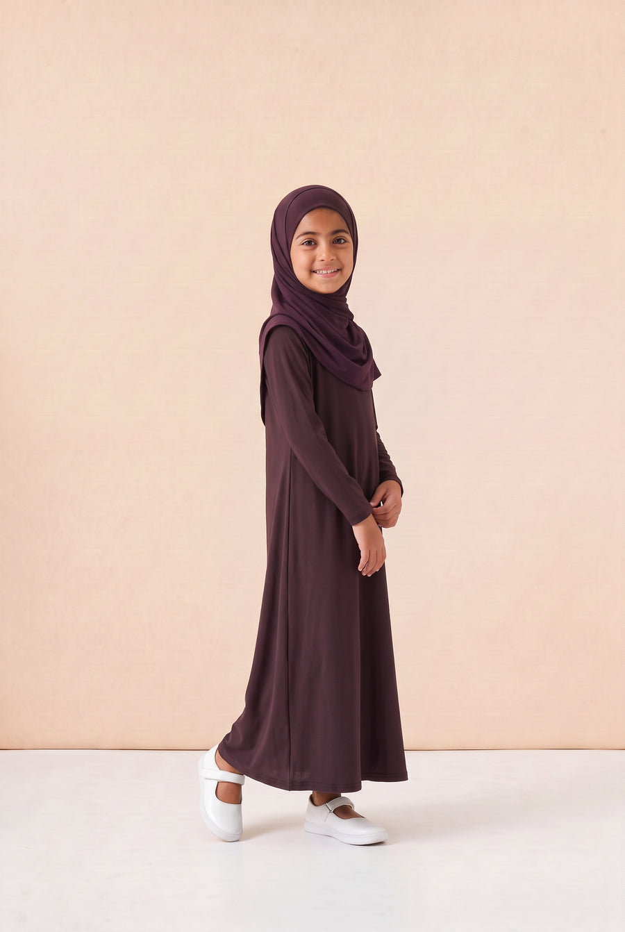 Girls Jersey Abaya Brown 79 Col 10