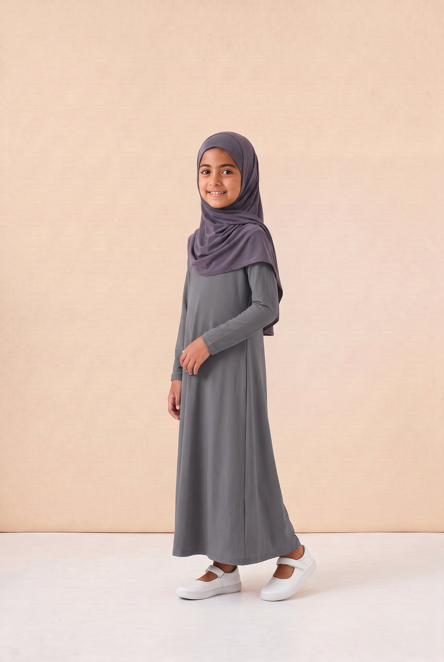 Girls Jersey Abaya Grey 79 Col 35