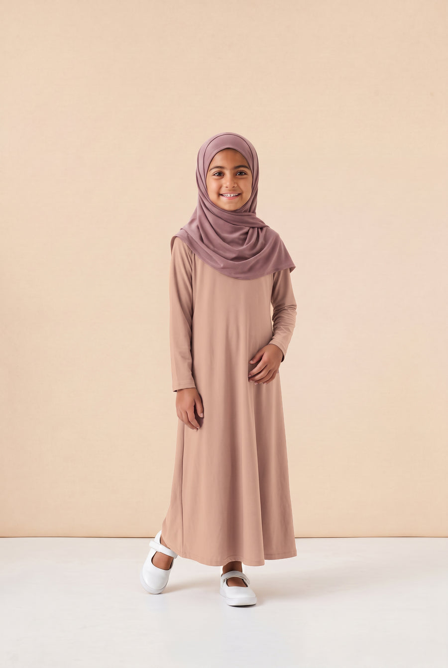Girls Jersey Abaya Peach 79 Col 61