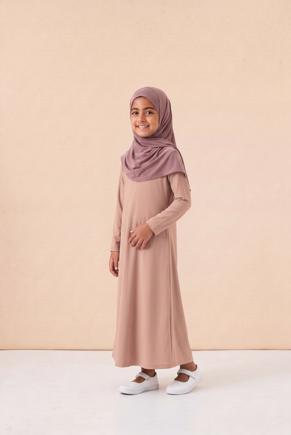 Girls Jersey Abaya Peach 79 Col 61