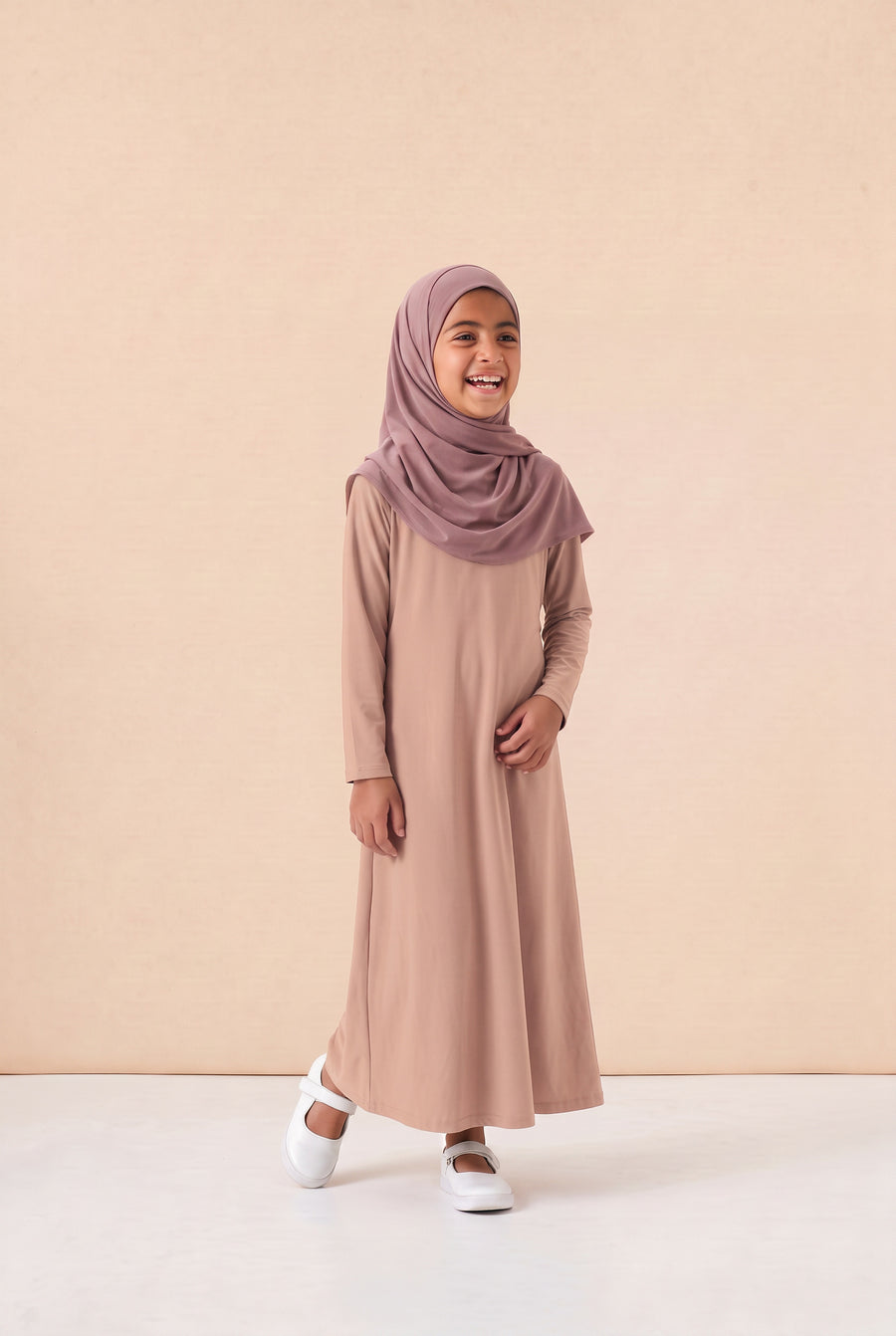 Girls Jersey Abaya Peach 79 Col 61