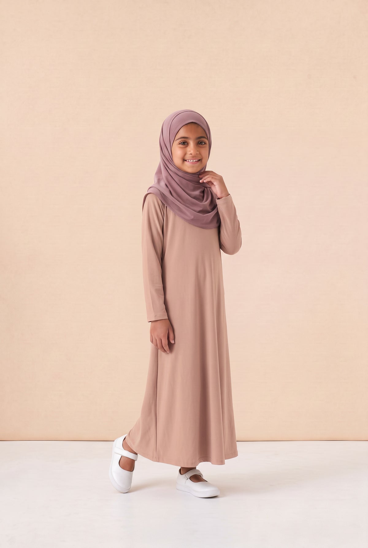 Girls Jersey Abaya Peach 79 Col 61