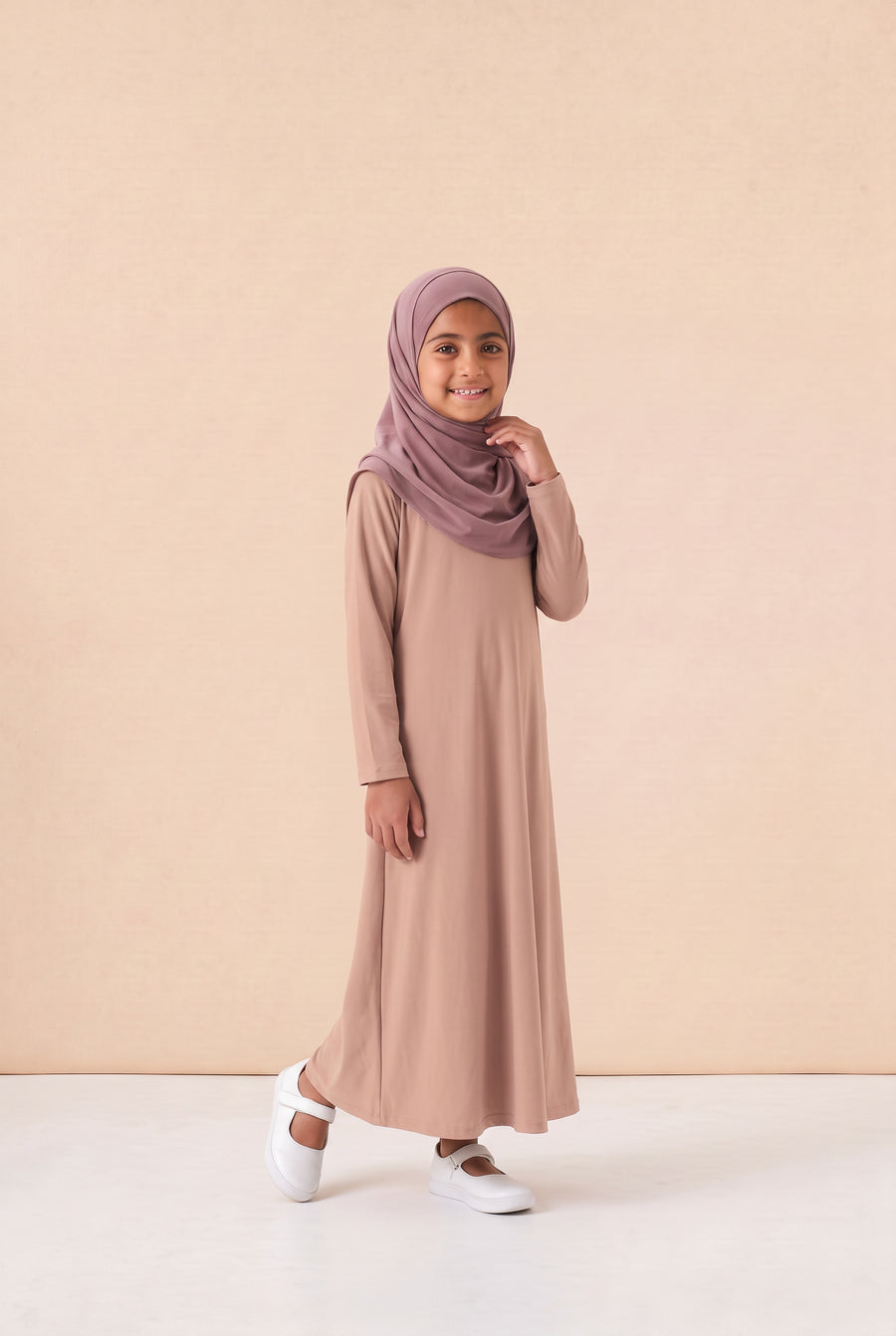 Girls Jersey Abaya Peach 79 Col 61