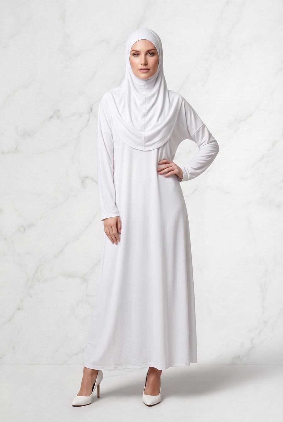 Huda Abaya with Hijab White 520671