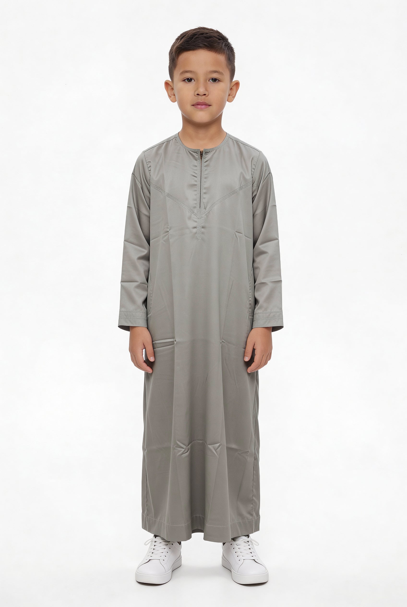 Boys Omani Satin Thobe Stone Grey AMS 1501 Col 11