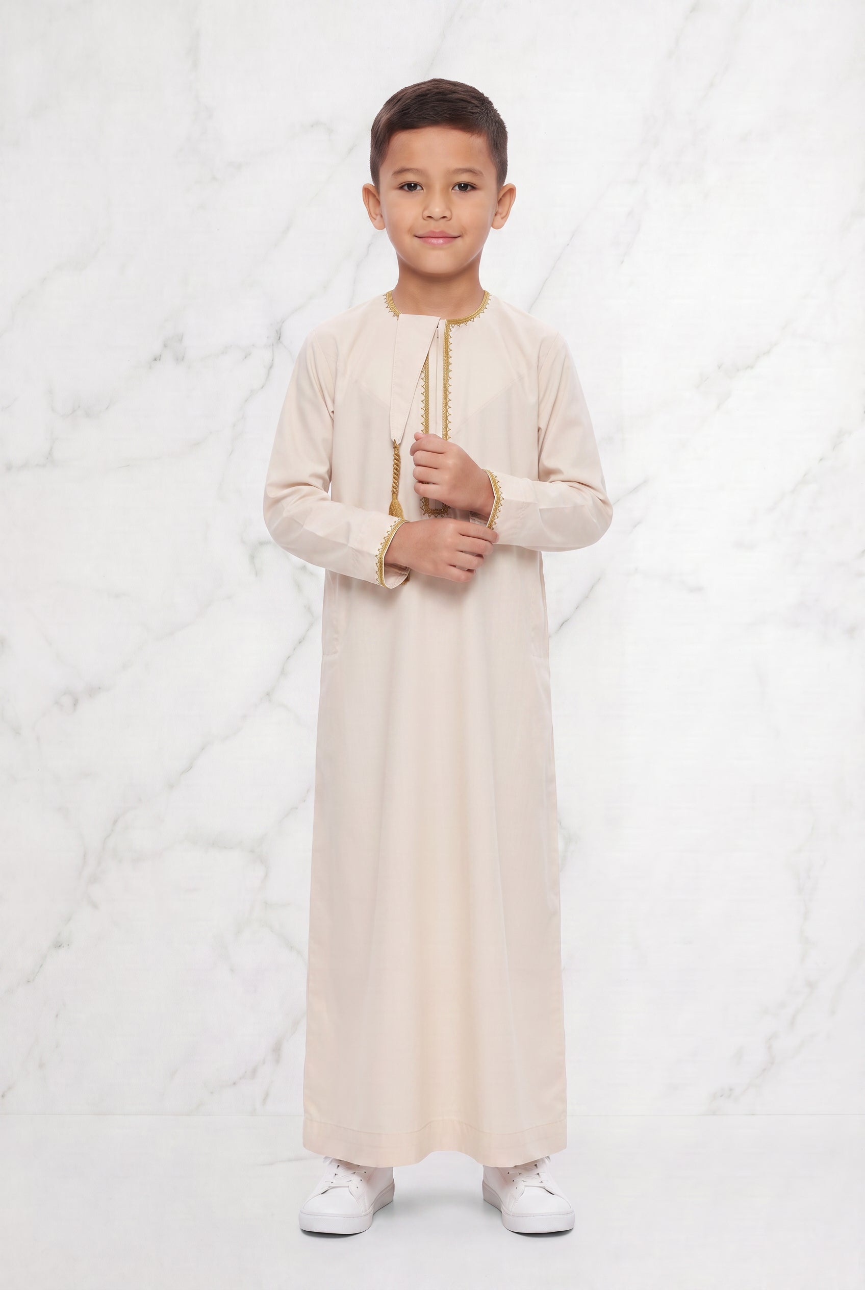 Boys Omani Tasselled Thobe Elegant Cream 1519 Col 08