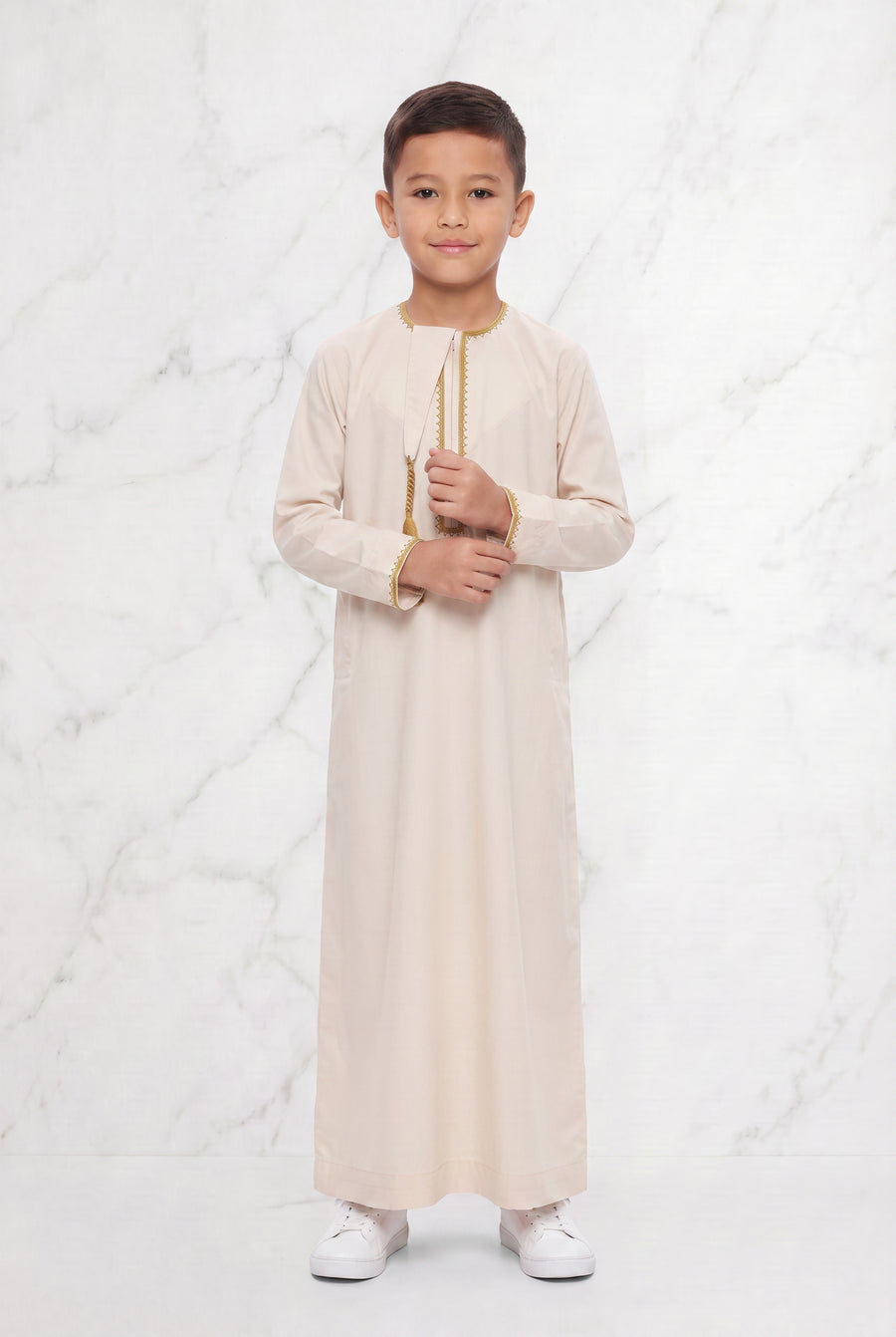 Boys Omani Tasselled Thobe Elegant Cream 1519 Col 08