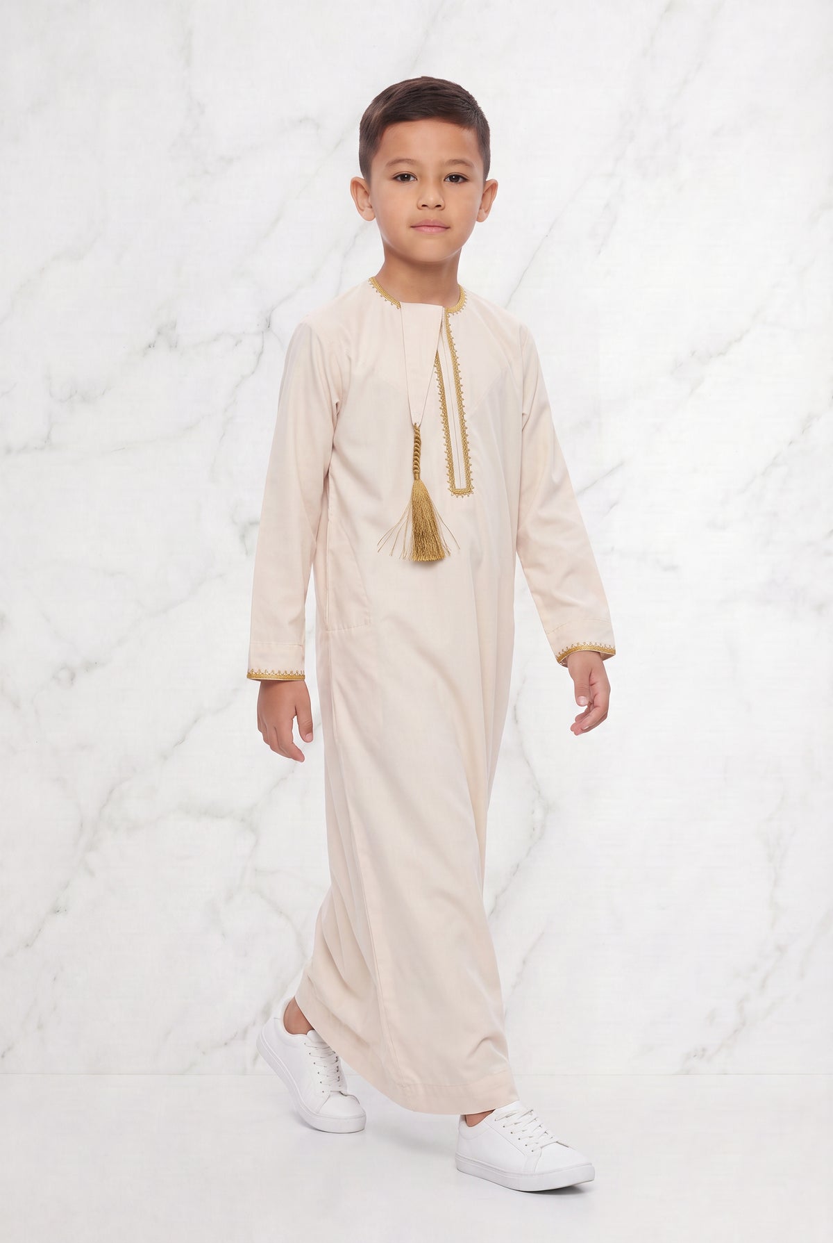 Boys Omani Tasselled Thobe Elegant Cream 1519 Col 08