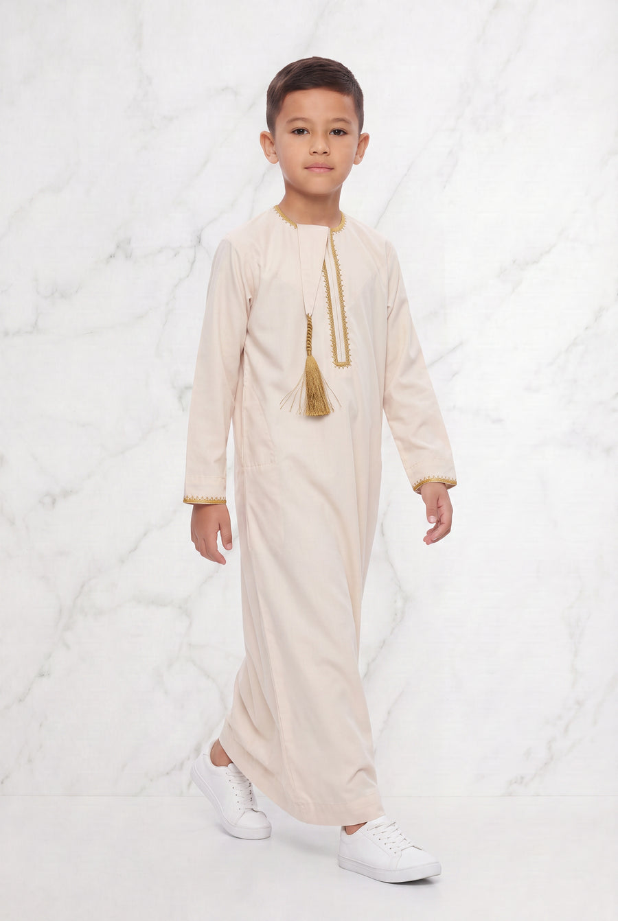 Boys Omani Tasselled Thobe Elegant Cream 1519 Col 08