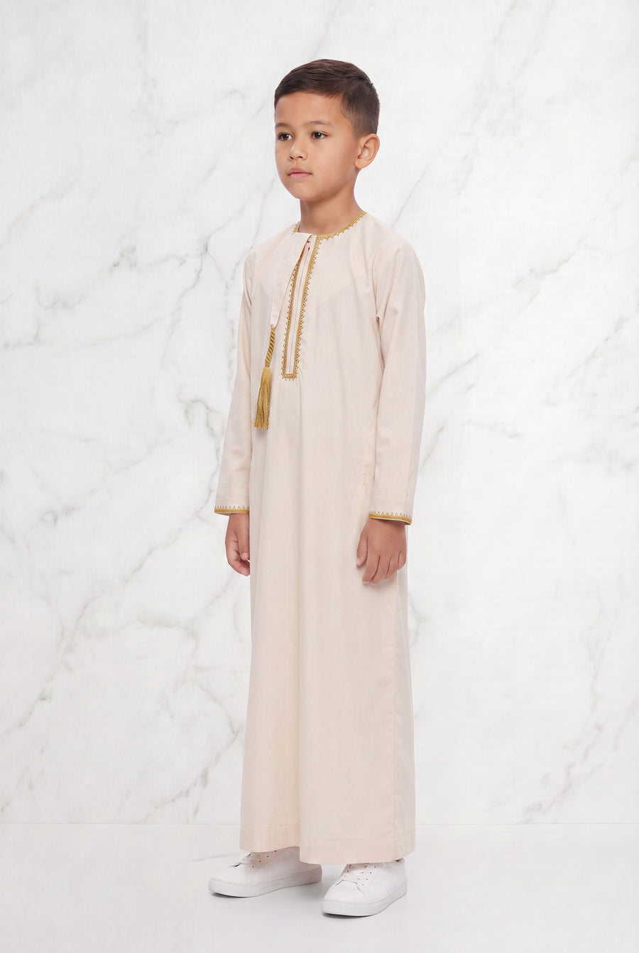 Boys Omani Tasselled Thobe Elegant Cream 1519 Col 08