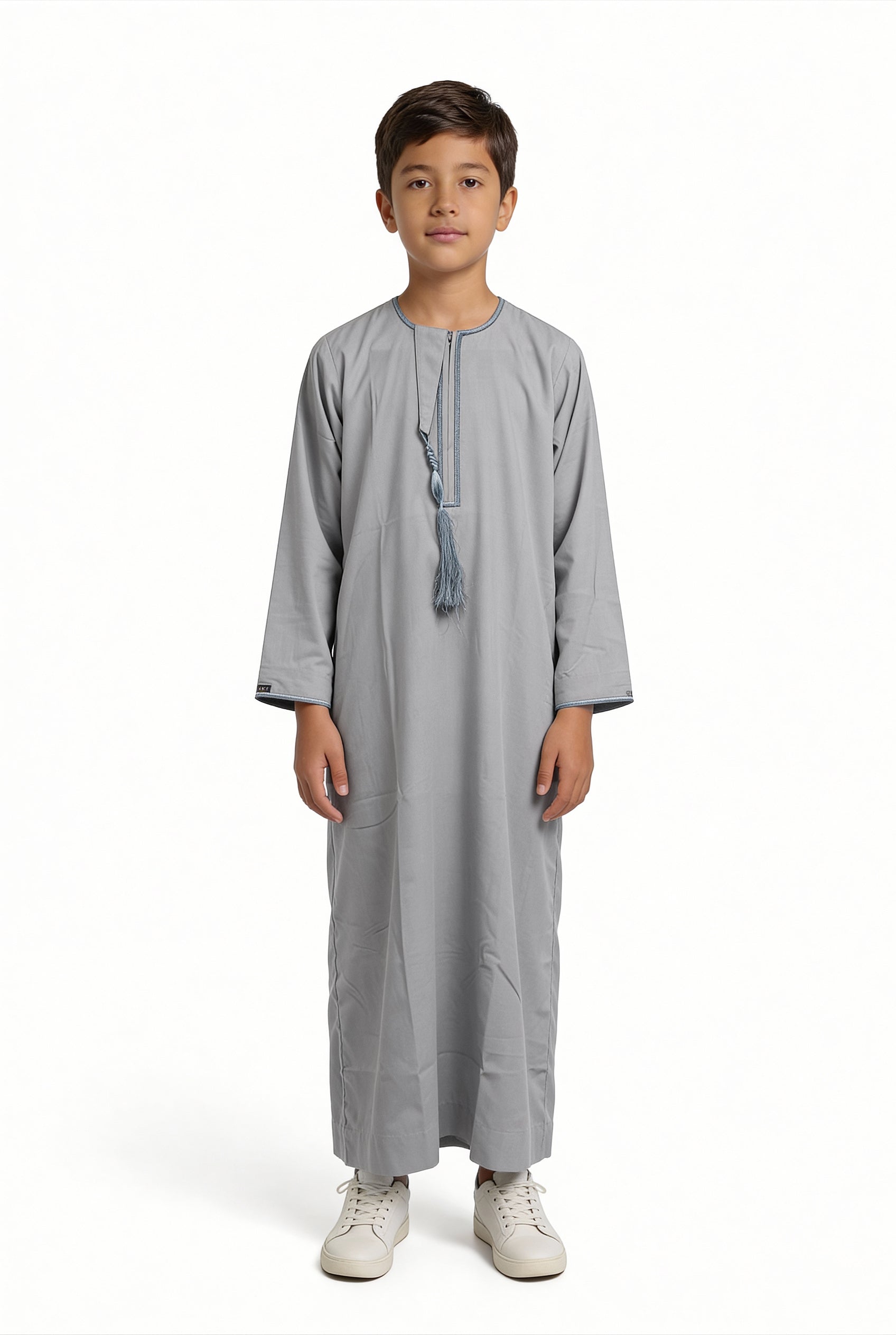 Boys Omani Tasseled Thobe Light Grey 1523 Col 12
