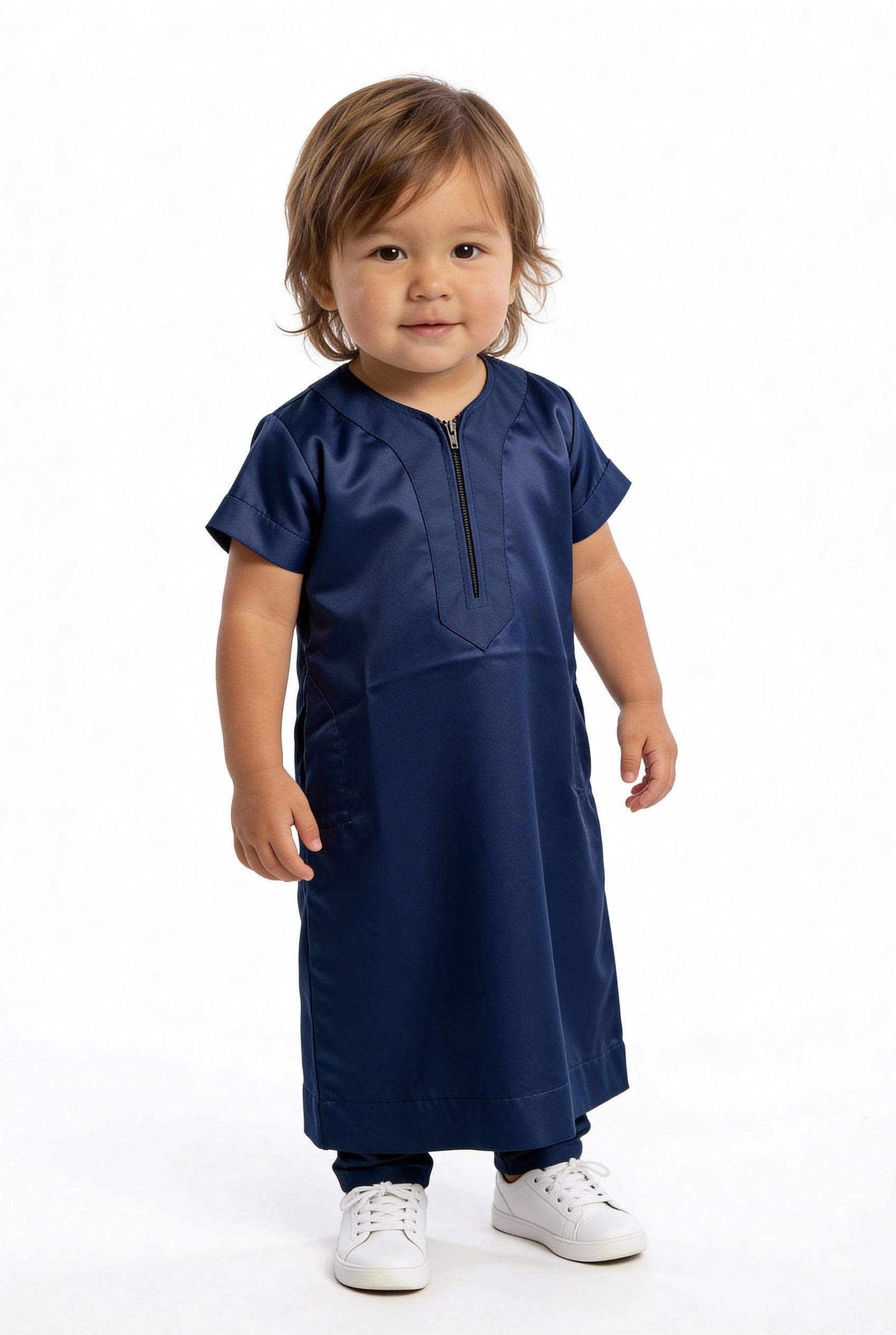 Boys Omani Satin Half Sleeve Thobe Navy 1527 Col 1