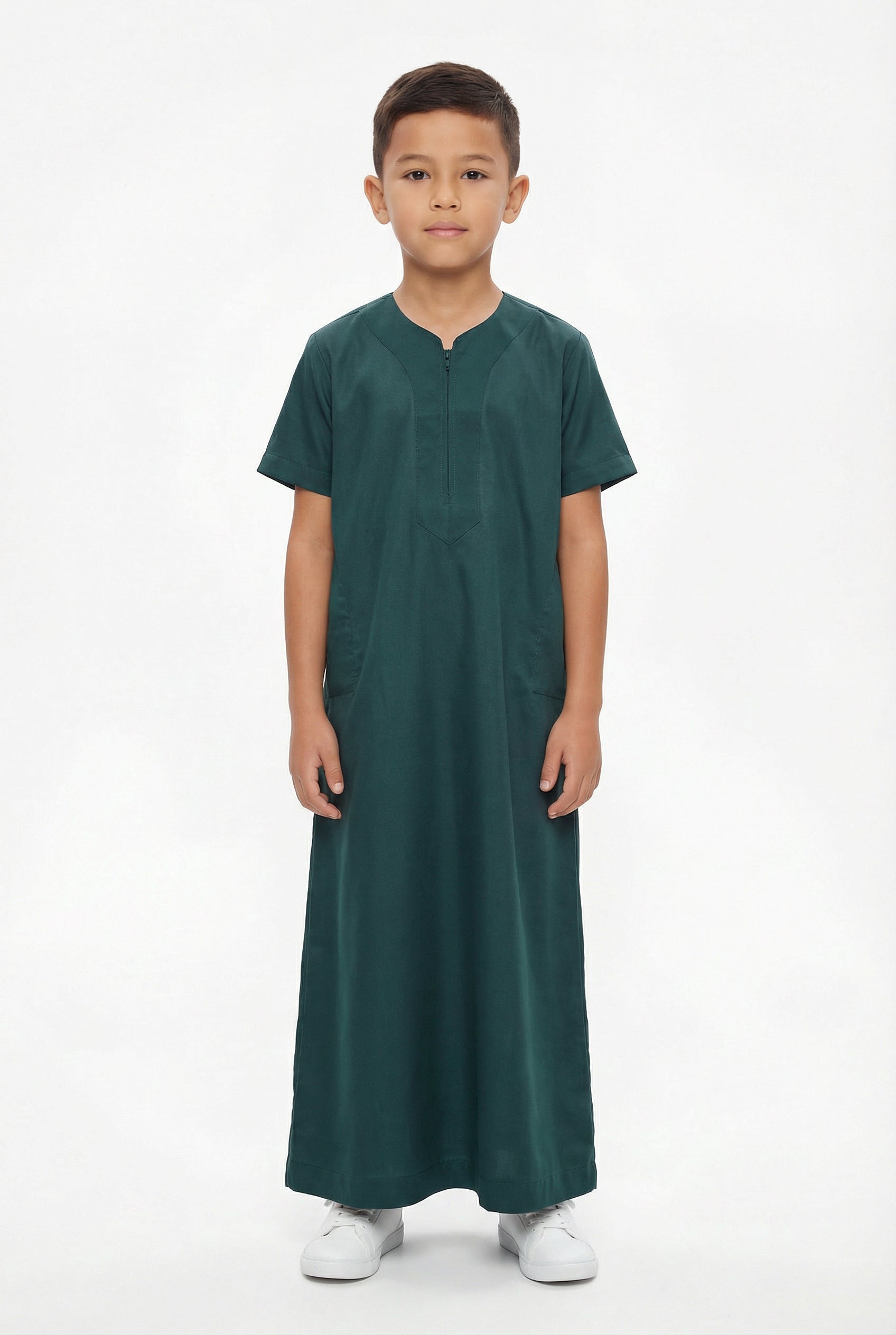 Boys Omani Half Sleeve Thobe Emerald Green 1527 Col 28